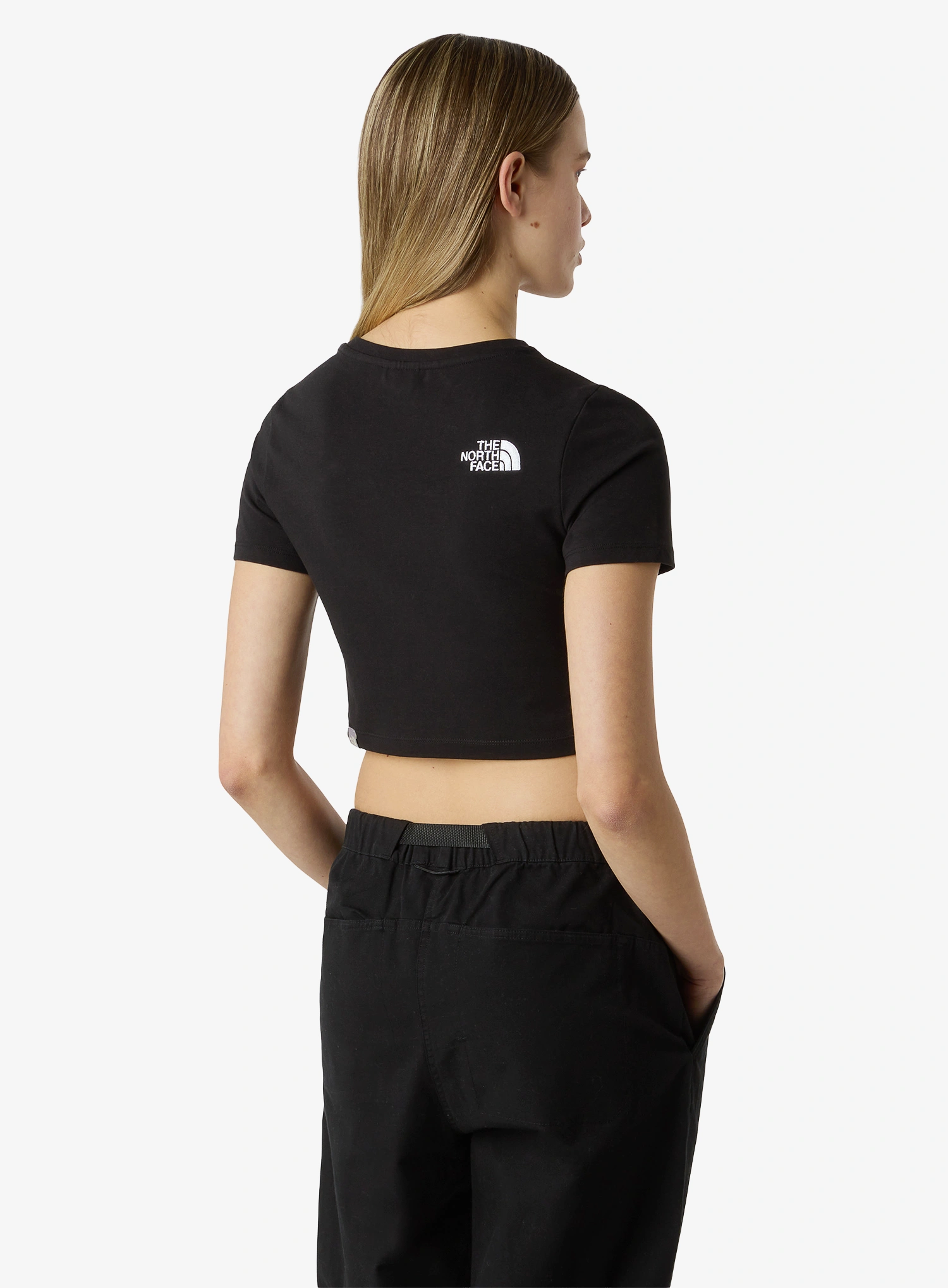 Ženska pamučna majica The North Face Essential Cropped Slim Short Sleeve Tee - tnf black