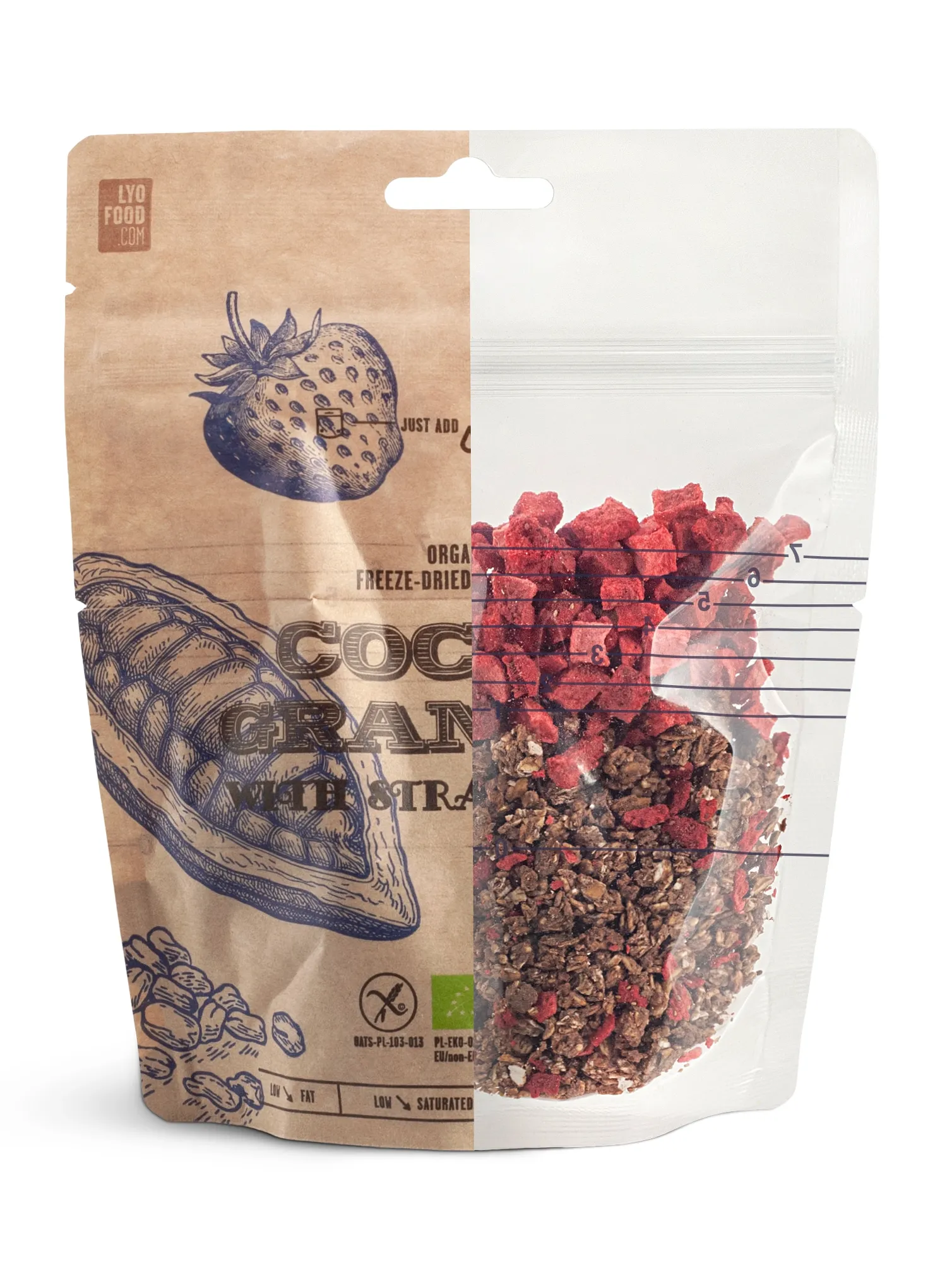 Liofilizat LYOFOOD Bistro Organic cocoa granola with strawberries 270g