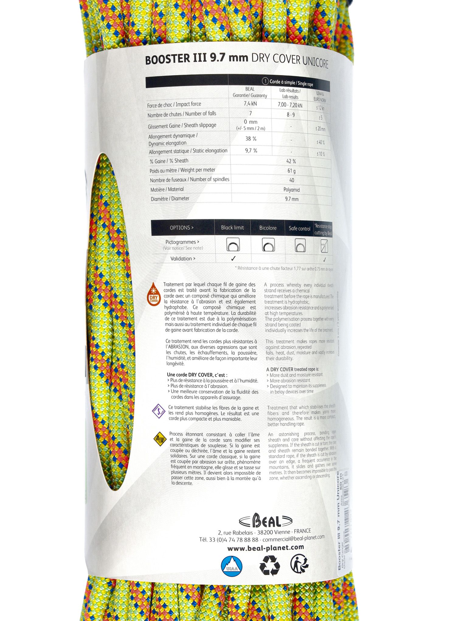 Dinamičko uže Beal Booster III 9,7 mm 50 m Unicore Dry Cover - anis