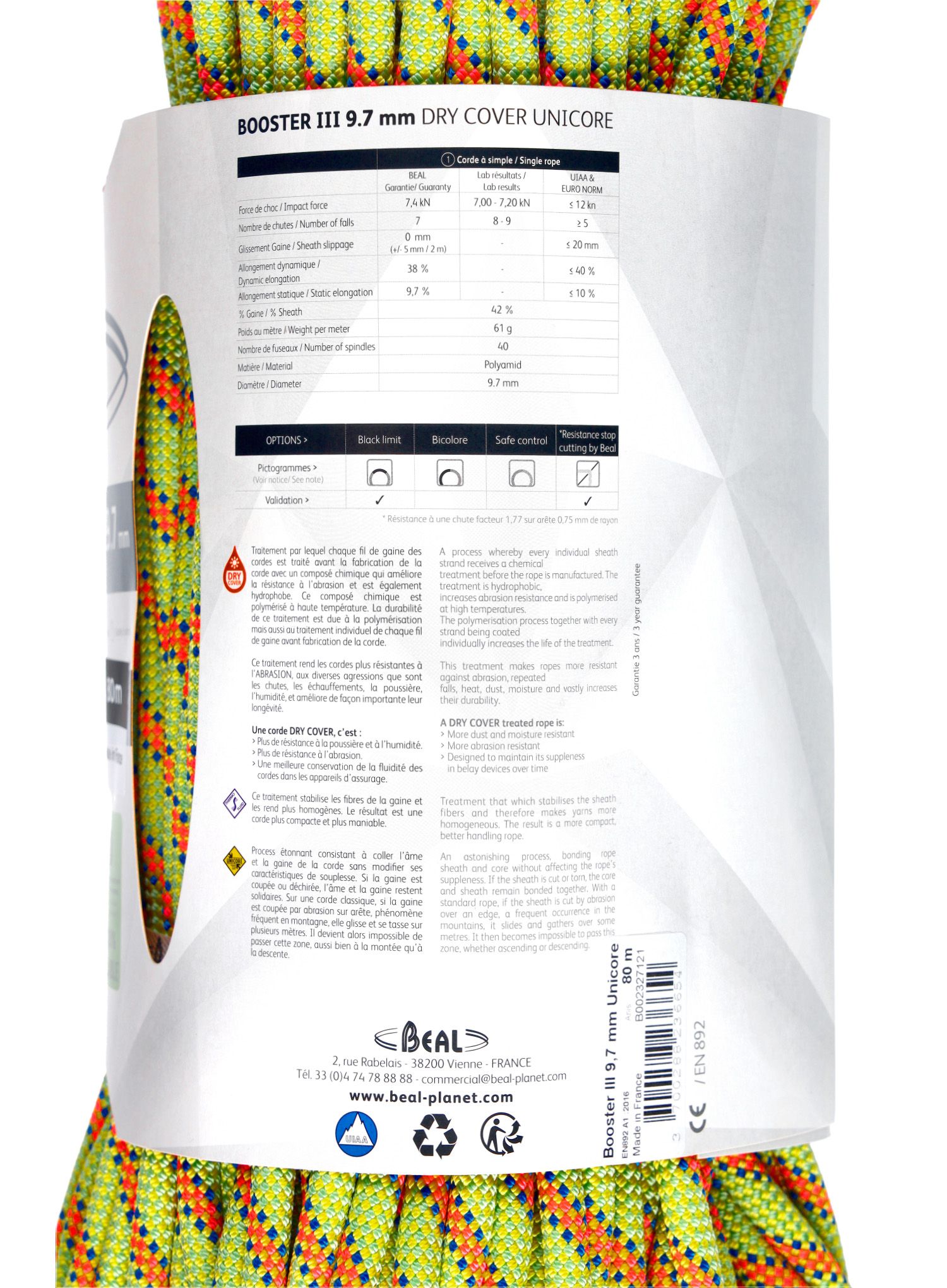 Dinamičko uže Beal Booster III 9,7 mm 80 m Unicore Dry Cover - anis