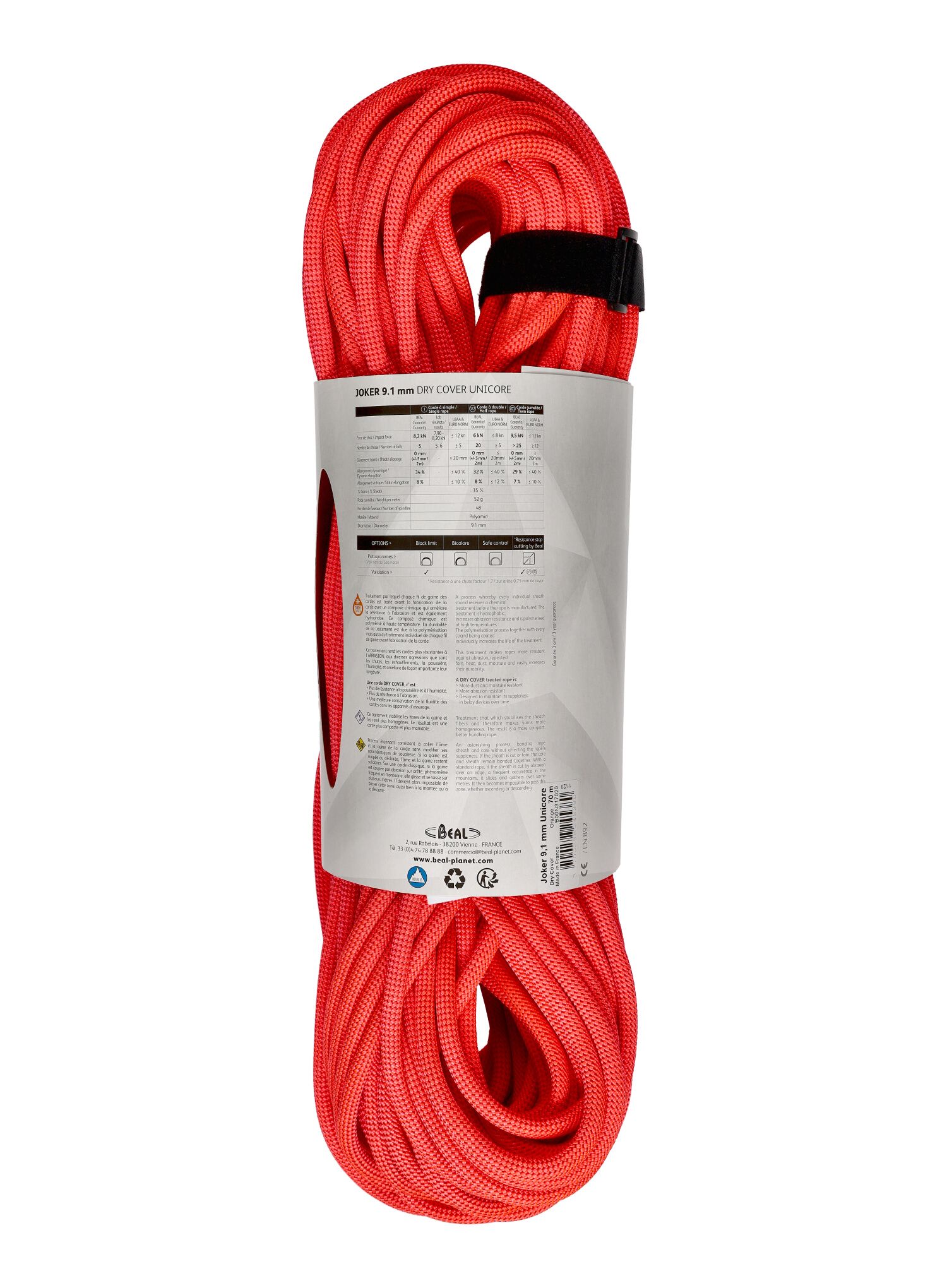 Uže za penjanje Beal Joker 9,1 mm 70 m Unicore Dry Cover - orange