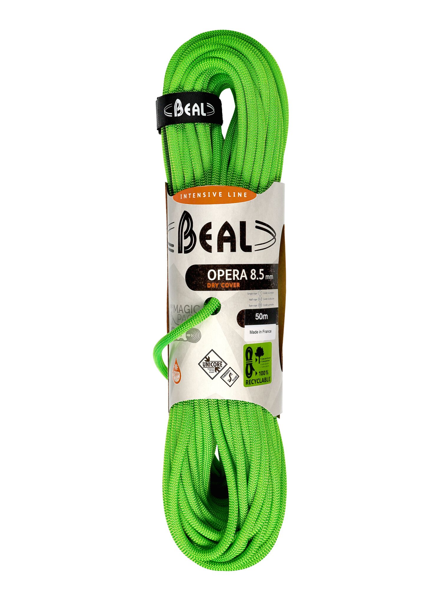 Uže za penjanje Beal 8,5 mm Opera Unicore Dry Cover 50 m - green