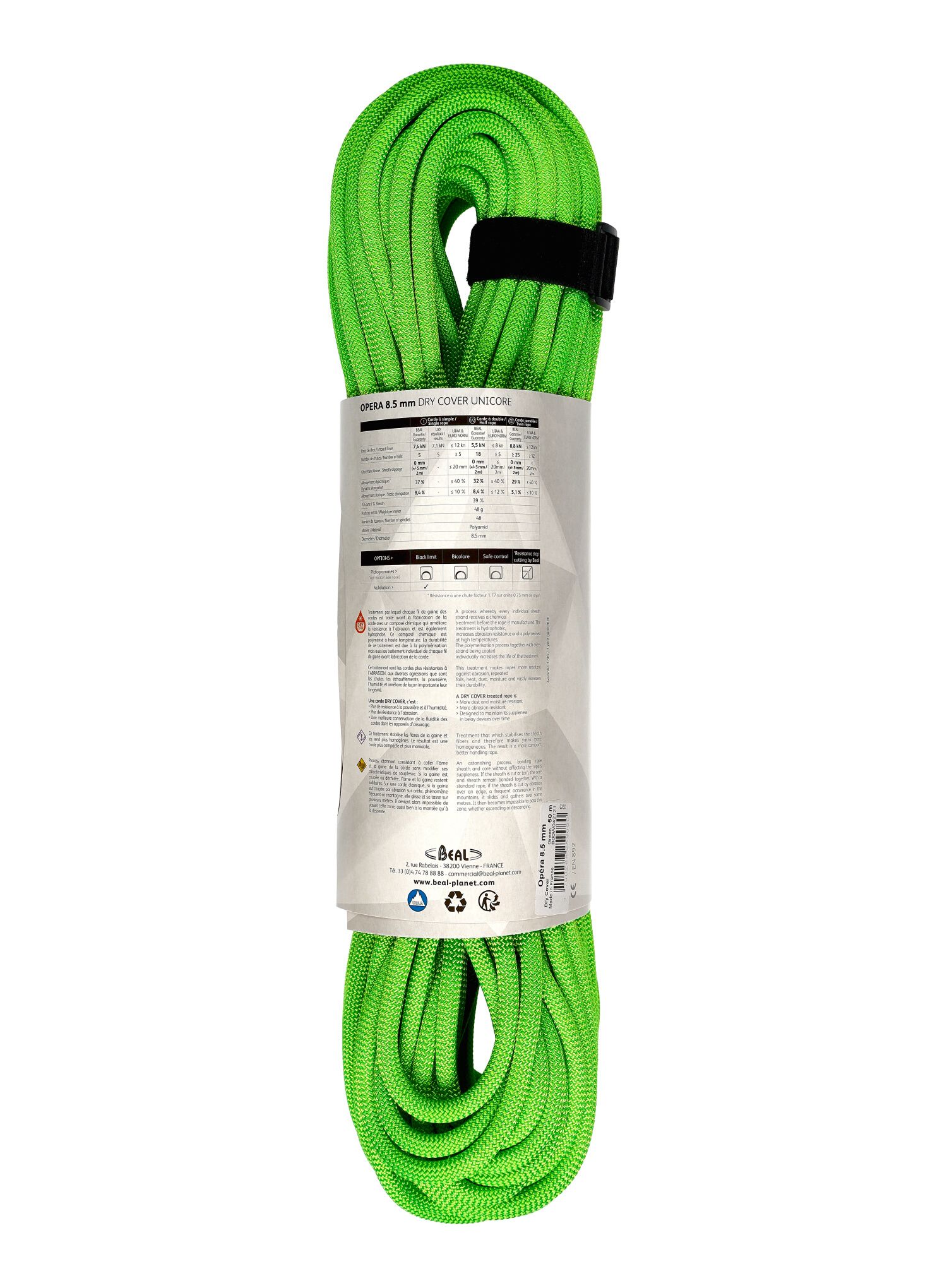 Uže za penjanje Beal 8,5 mm Opera Unicore Dry Cover 50 m - green