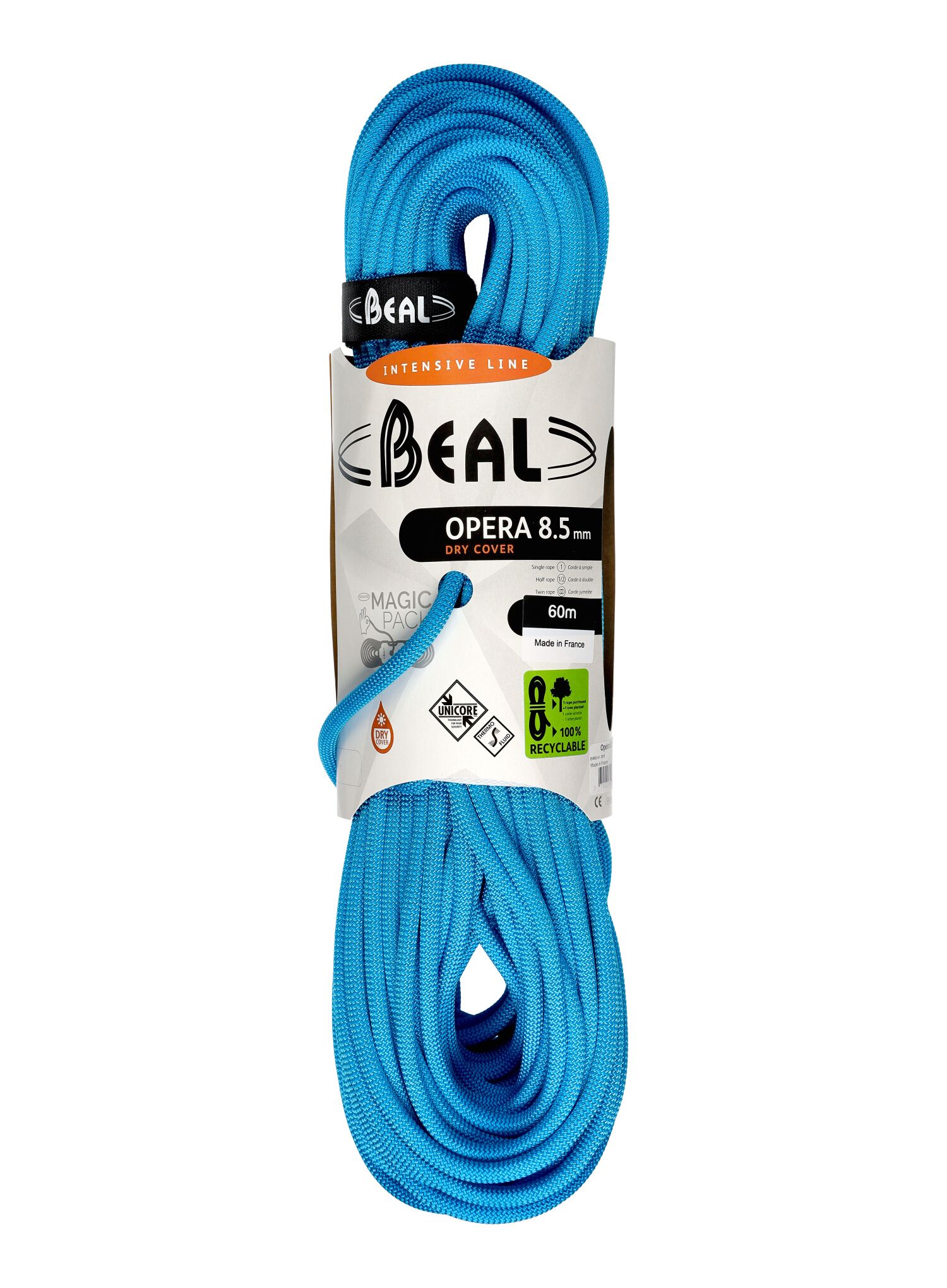 Uže za penjanje Beal Opera 8,5 mm 60 m Unicore Dry Cover - blue