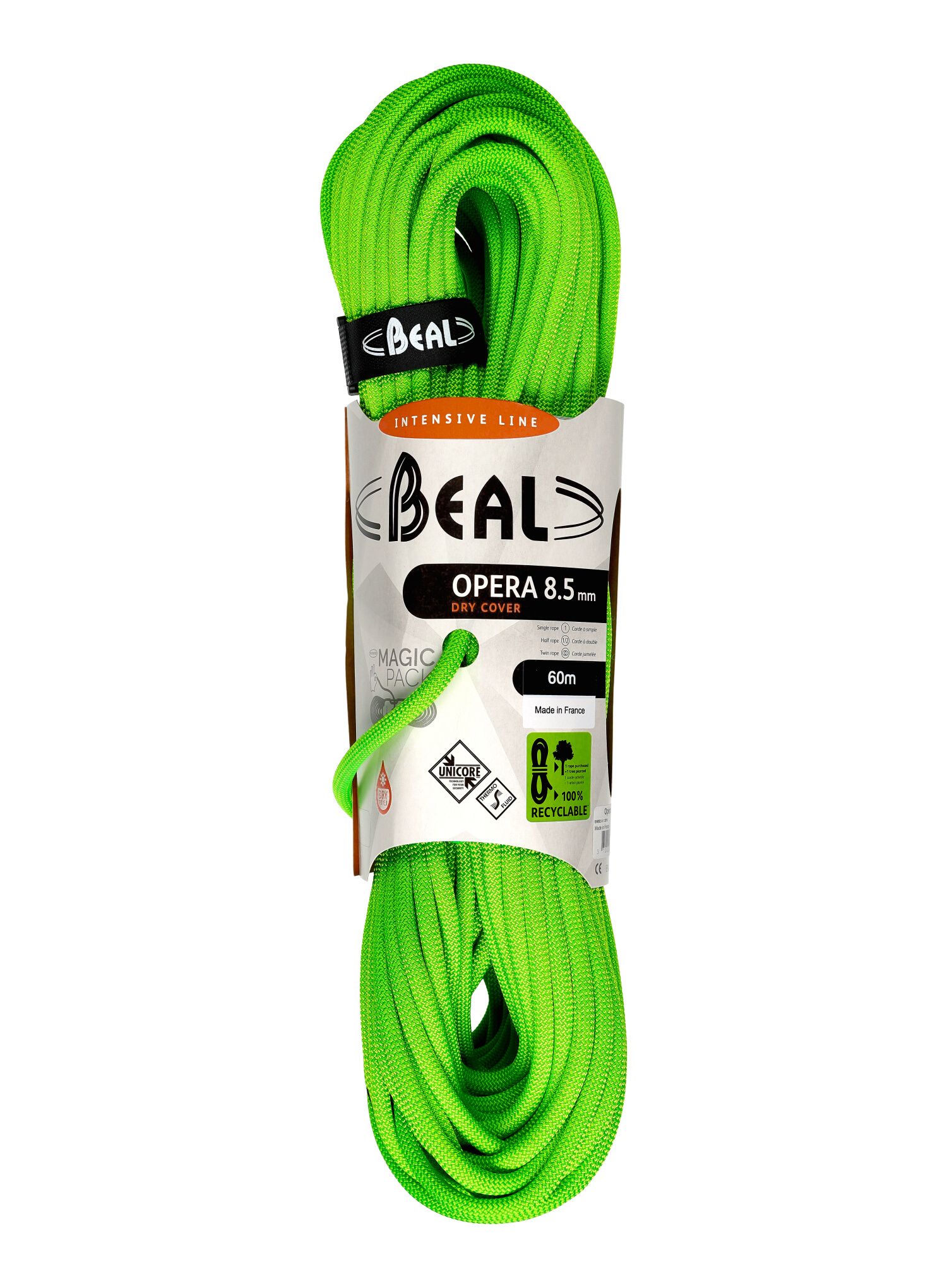 Uže za penjanje Beal 8,5 mm Opera Unicore Dry Cover 60 m - green