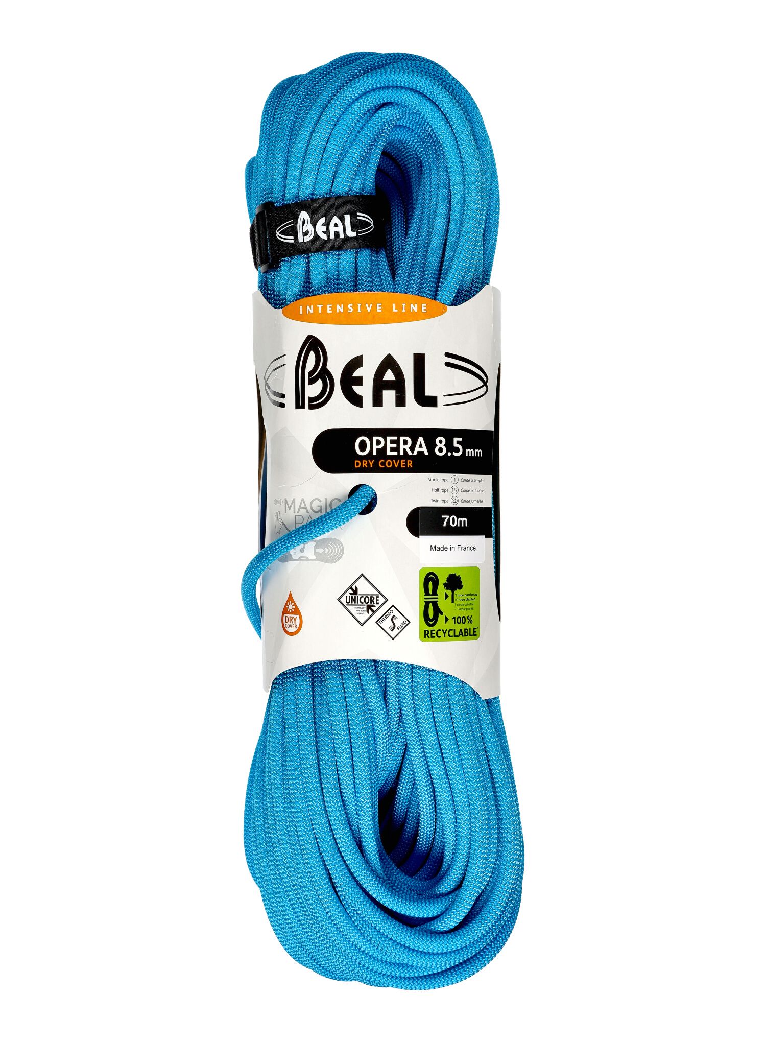 Uže za penjanje Beal Opera 8,5 mm 70 m Unicore Dry Cover - blue