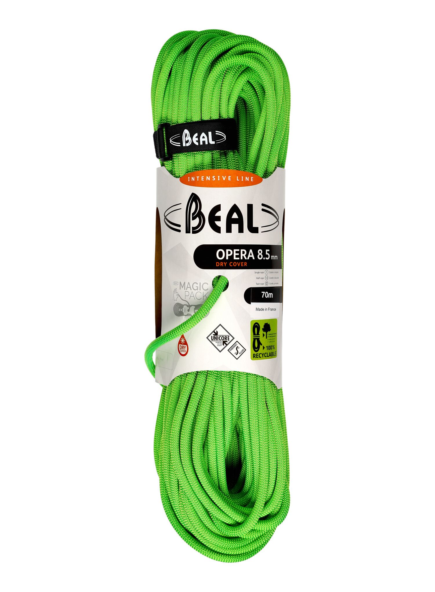 Uže za penjanje Beal 8,5 mm Opera Unicore Dry Cover 70 m - green