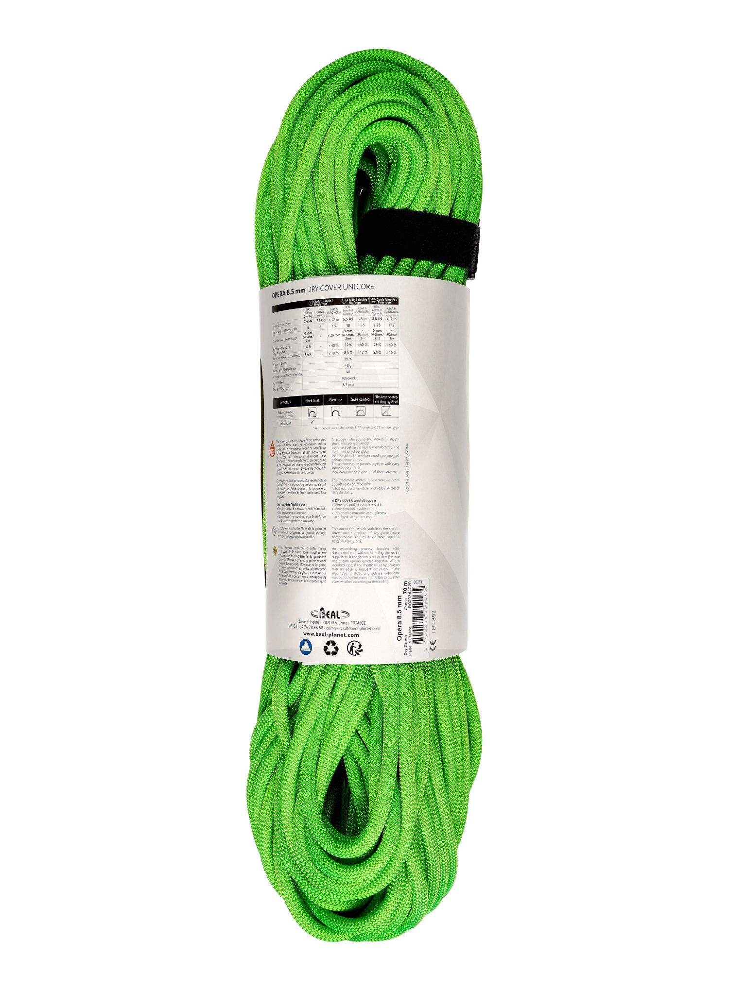 Uže za penjanje Beal 8,5 mm Opera Unicore Dry Cover 70 m - green