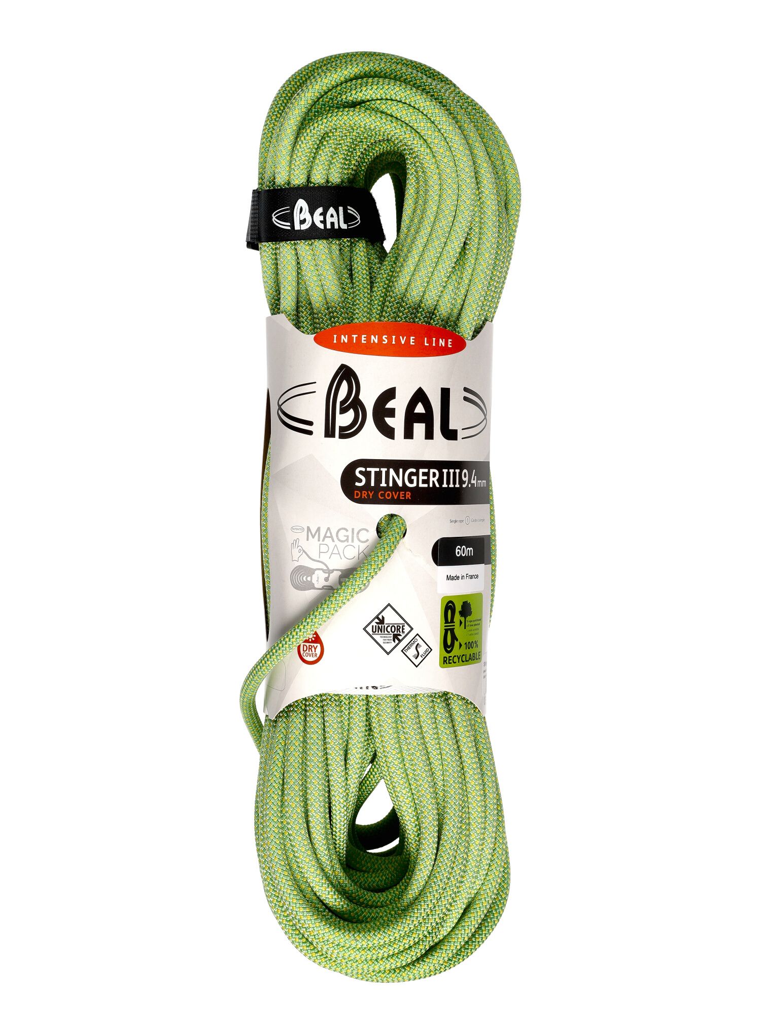 Uže za penjanje Beal Stinger III 9,4 mm 60 m Unicore Dry Cover - anis