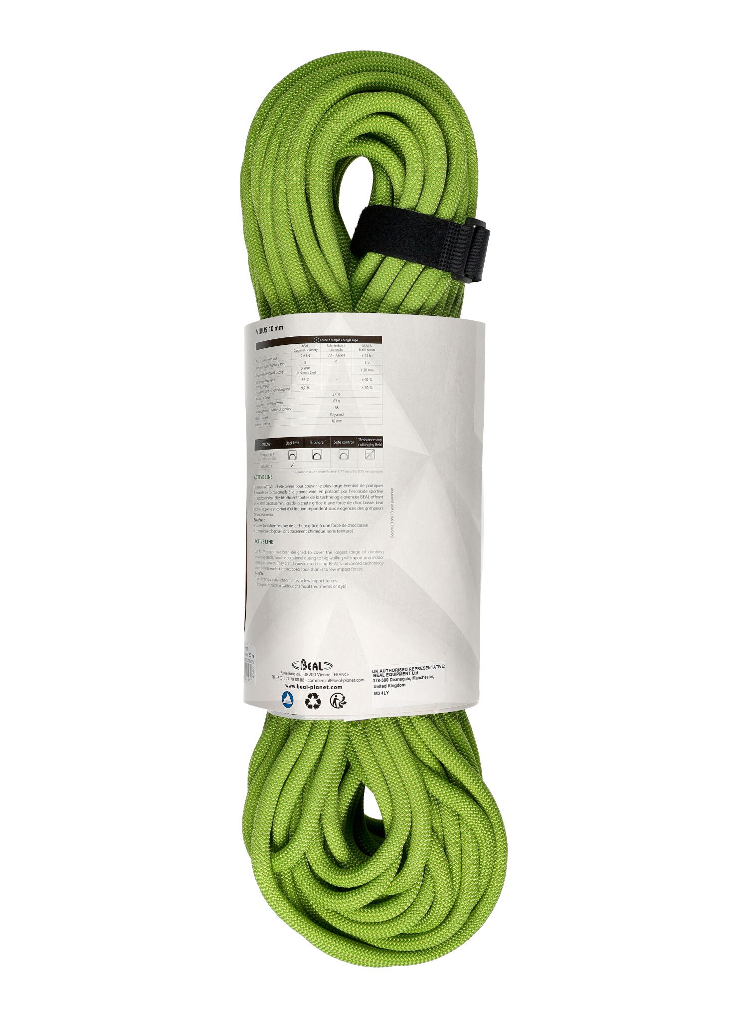 Uže za penjanje Beal Virus 10 mm 50 m - solid green