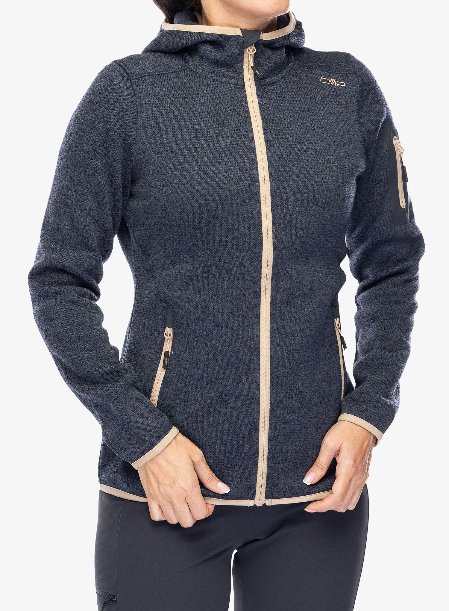 Ženska jakna od flisa CMP Londra Fix Hood Jacket Knitted - titanio/sesamo