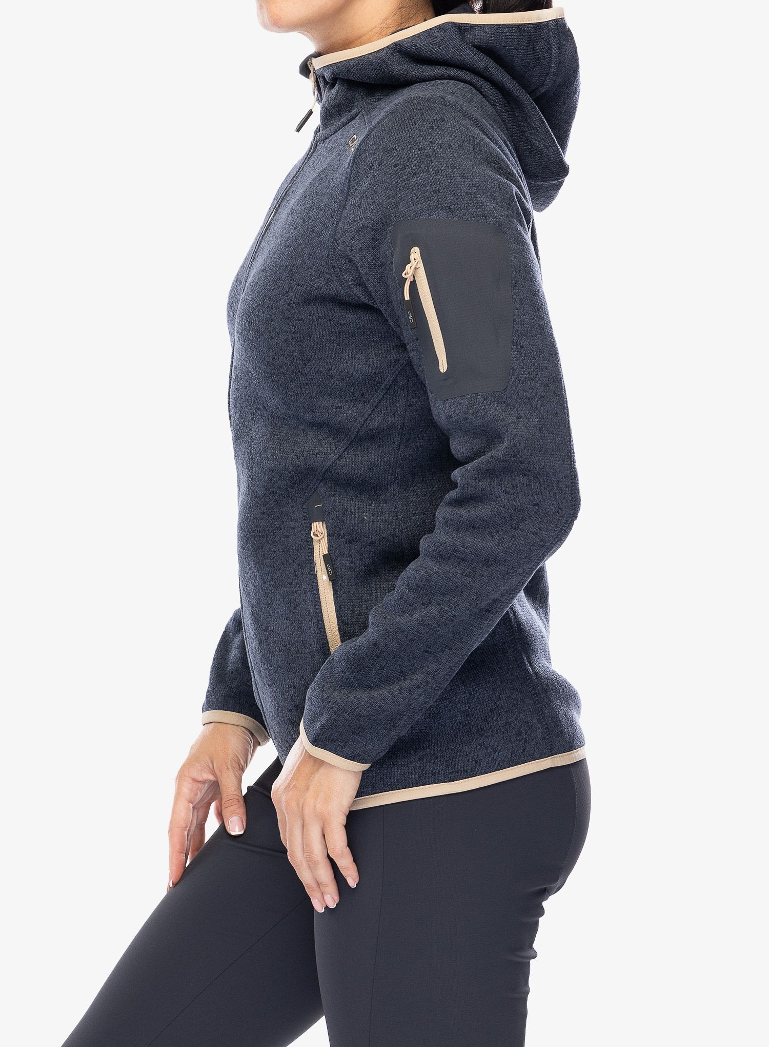 Ženska jakna od flisa CMP Londra Fix Hood Jacket Knitted - titanio/sesamo