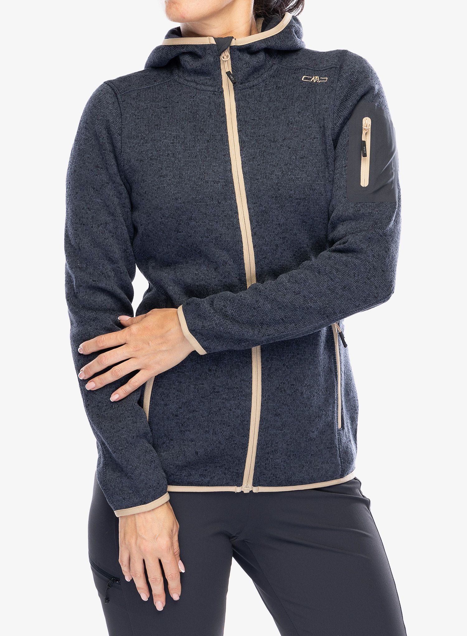 Ženska jakna od flisa CMP Londra Fix Hood Jacket Knitted - titanio/sesamo
