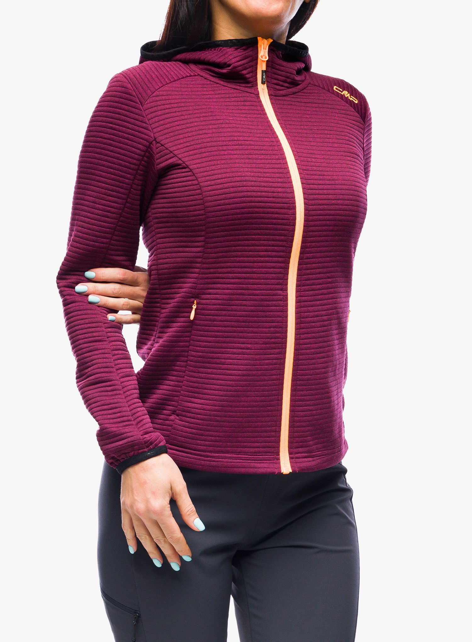 Ženska dukserica CMP Madison Fix Hood Jacket Striped Jaquard - goji melange