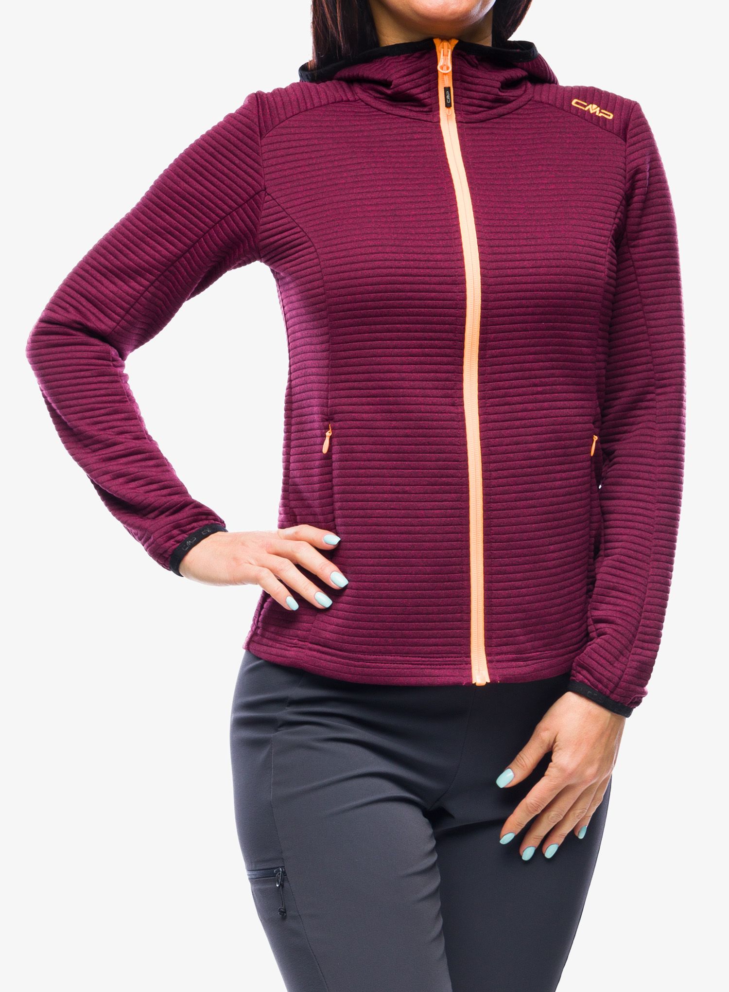 Ženska dukserica CMP Madison Fix Hood Jacket Striped Jaquard - goji melange