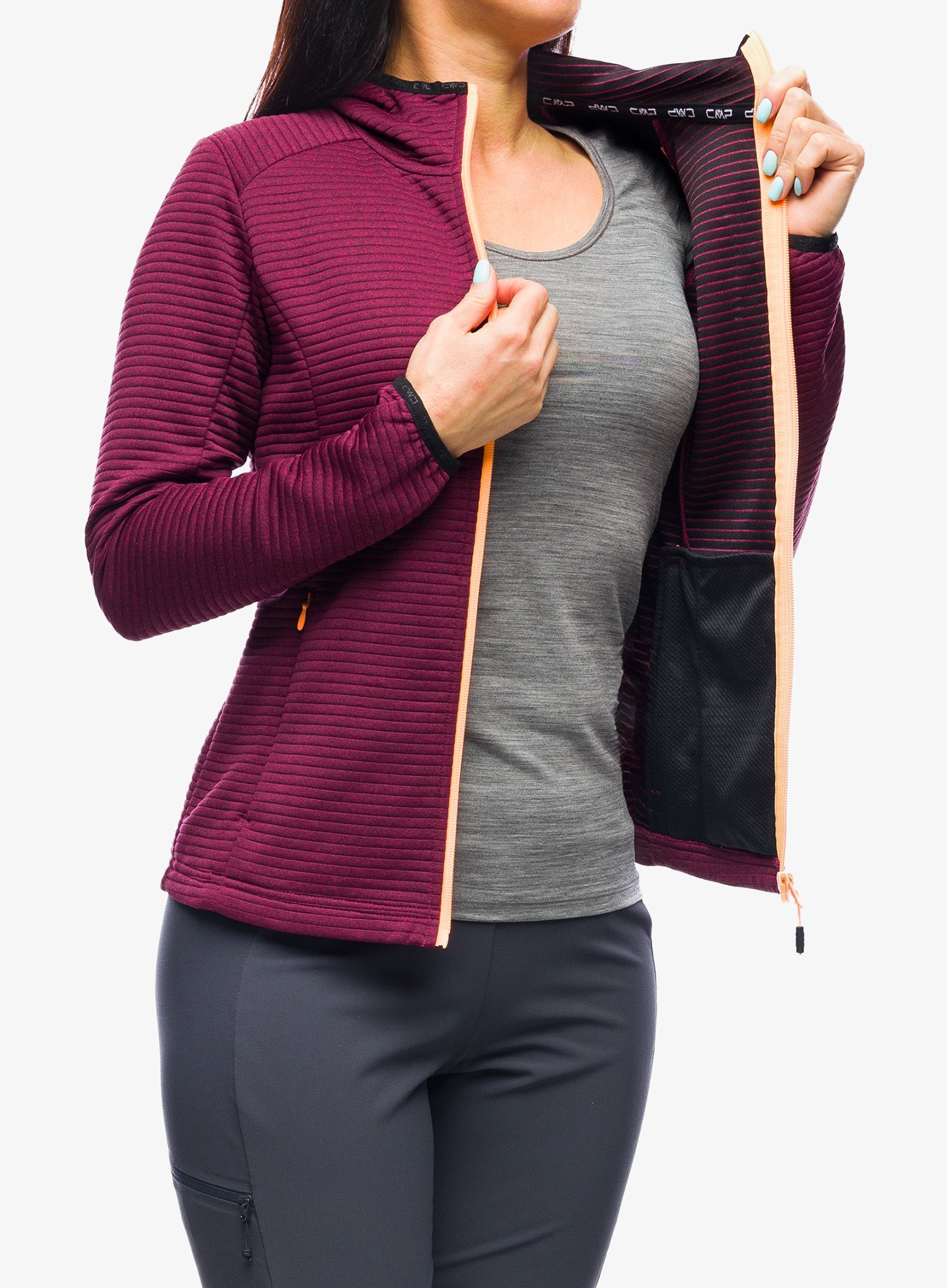 Ženska dukserica CMP Madison Fix Hood Jacket Striped Jaquard - goji melange