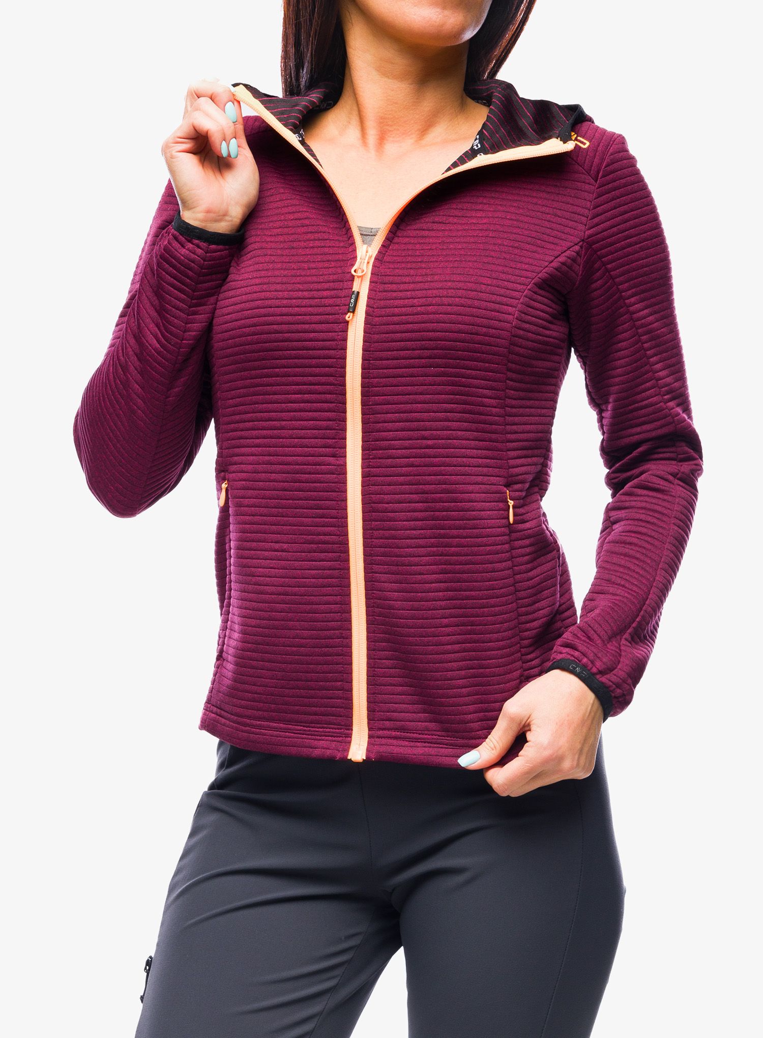 Ženska dukserica CMP Madison Fix Hood Jacket Striped Jaquard - goji melange