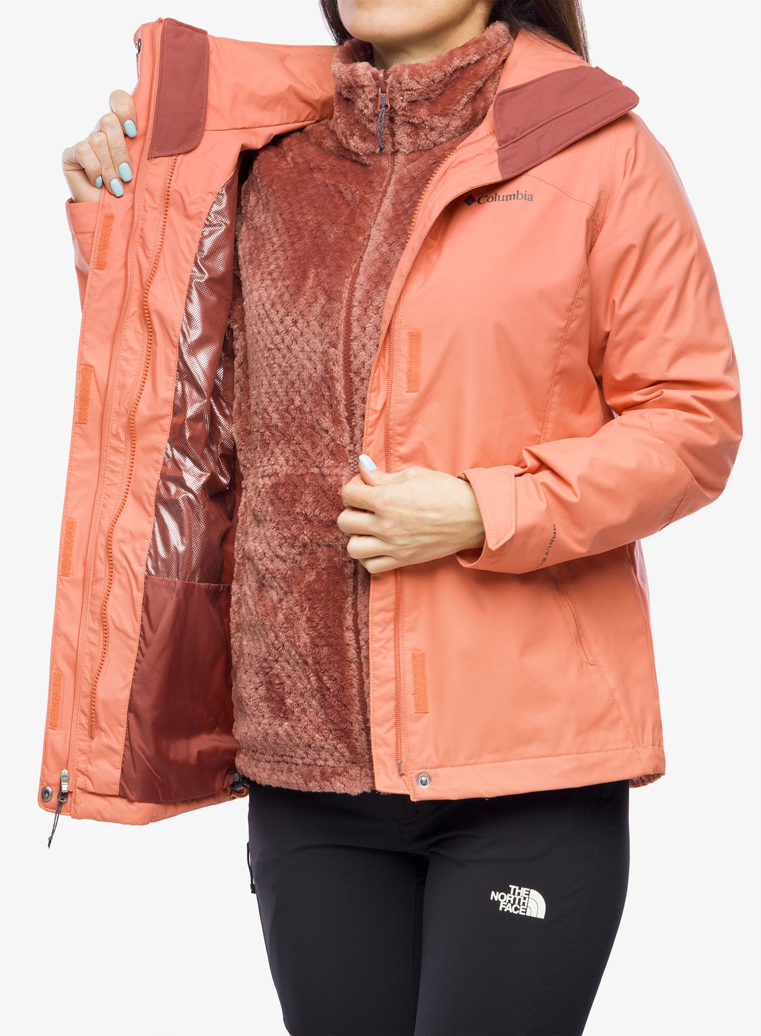 Ženska jakna 3u1 Columbia Bugaboo II Fleece Interchange Jacket - faded peach/beetroot lining