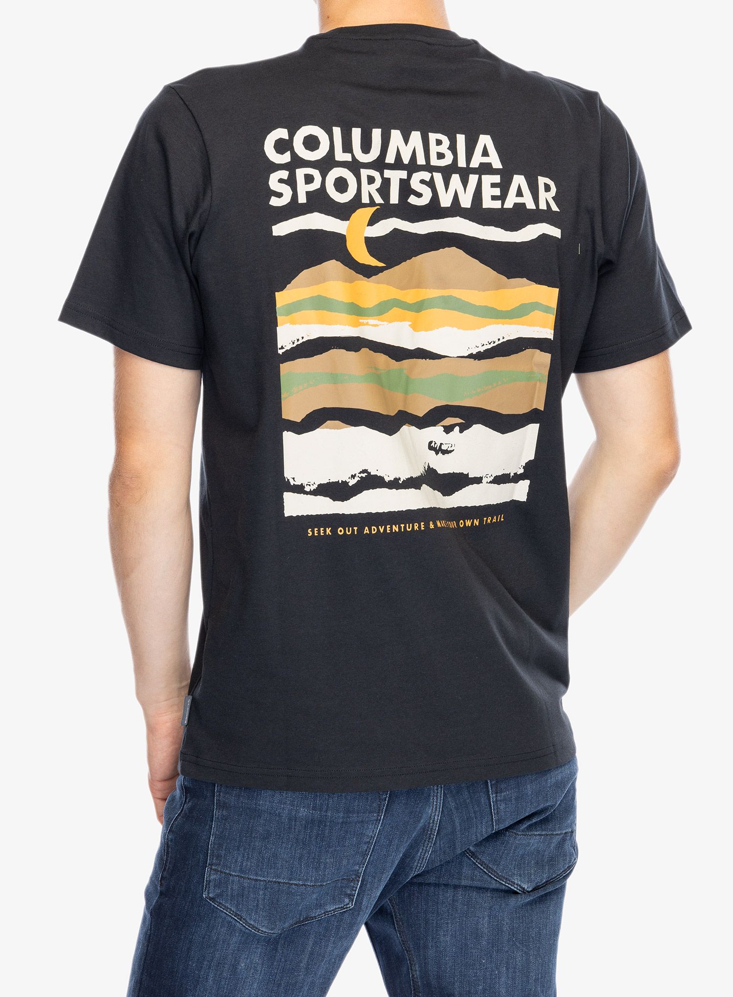 Majica s tiskom Columbia Explorers Canyon Back S/S Tee - black/torn moonscape