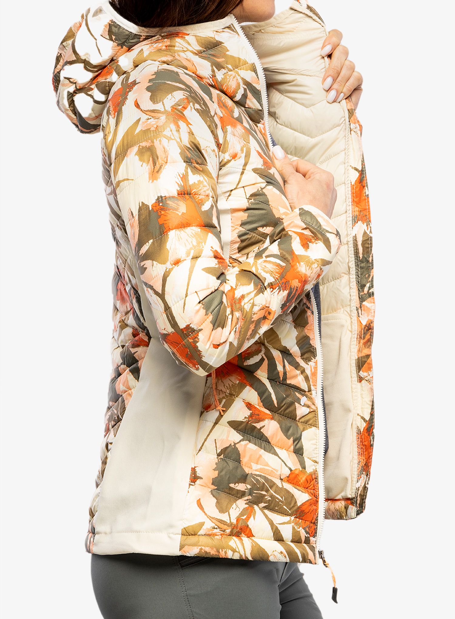 Jakna s postavom ženska Columbia Powder Pass Hooded Jacket - chalk floriculture print