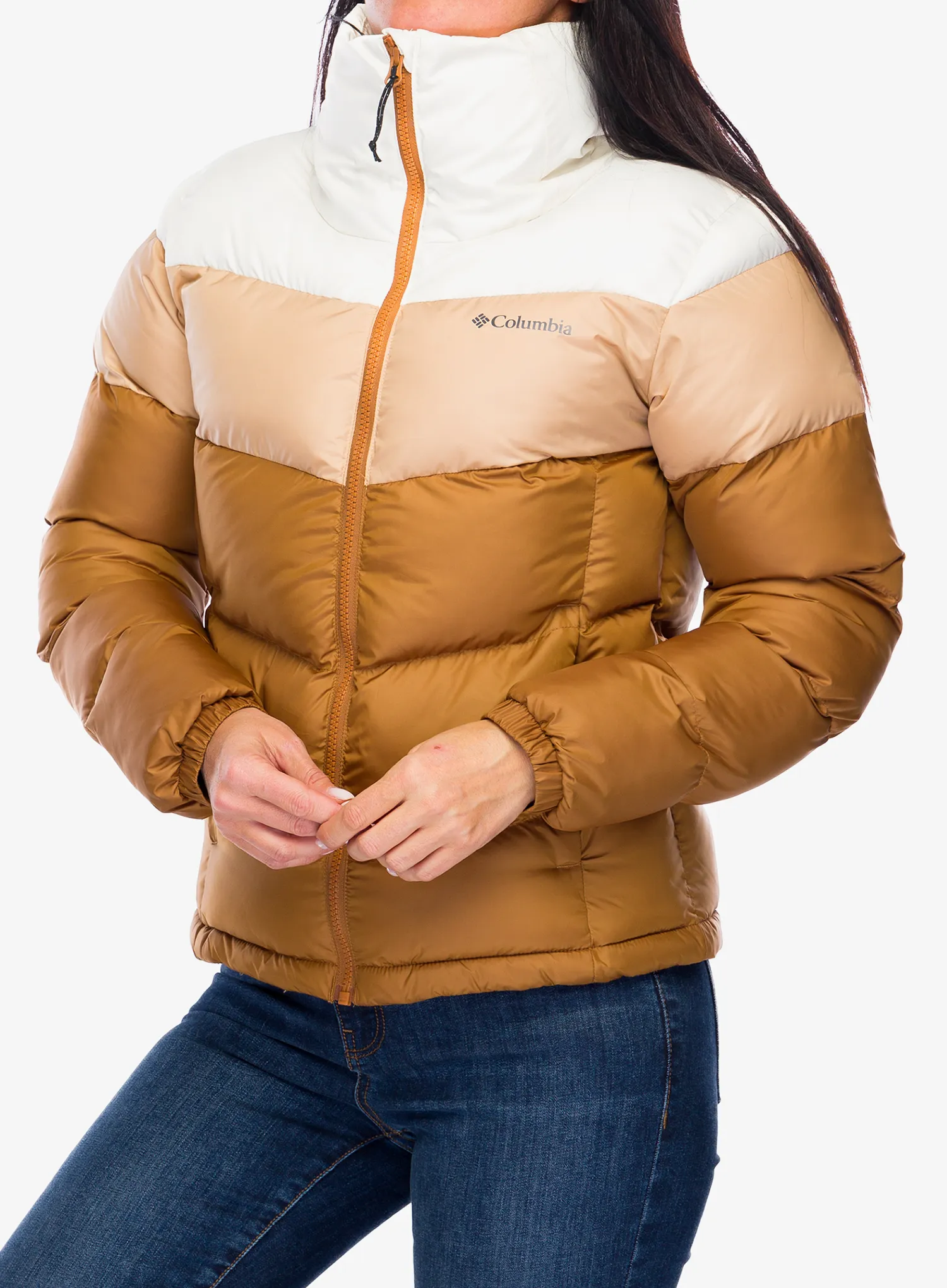 Jakna s postavom ženska Columbia Puffect II Colorblock Jacket - camel brown/canoe/chalk