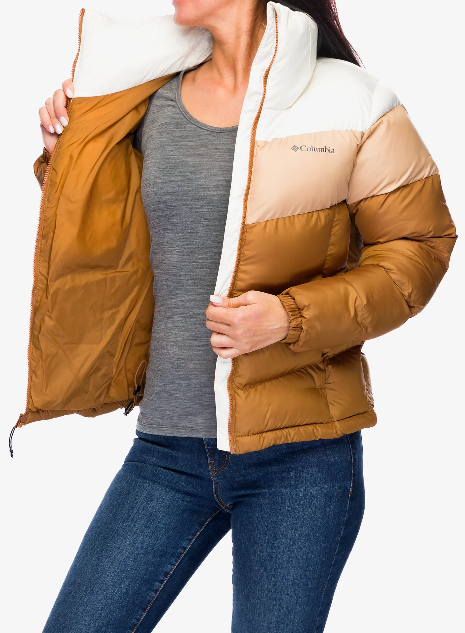 Jakna s postavom ženska Columbia Puffect II Colorblock Jacket - camel brown/canoe/chalk