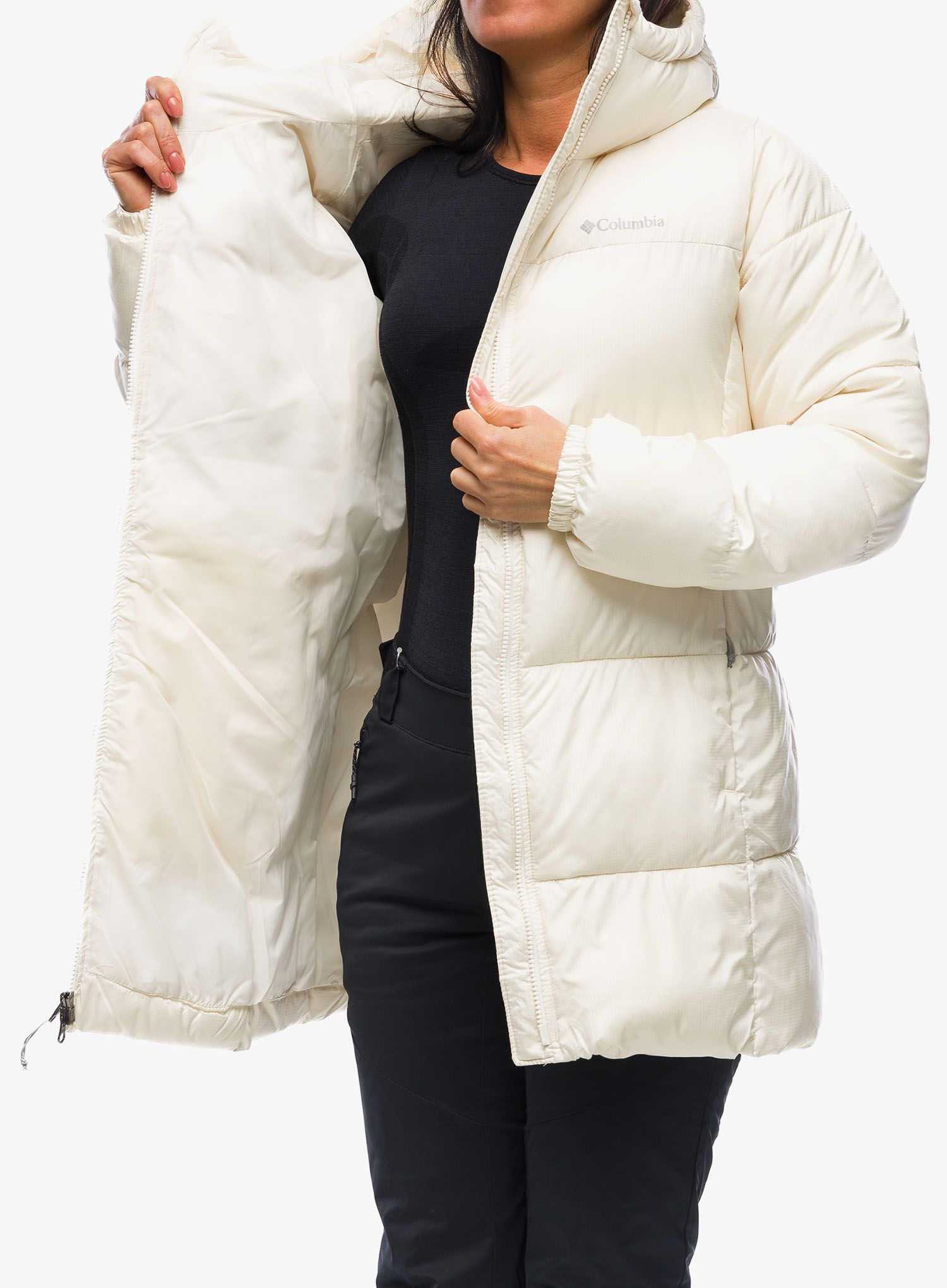 Ženski kaput Columbia Puffect Mid Hooded Jacket - chalk