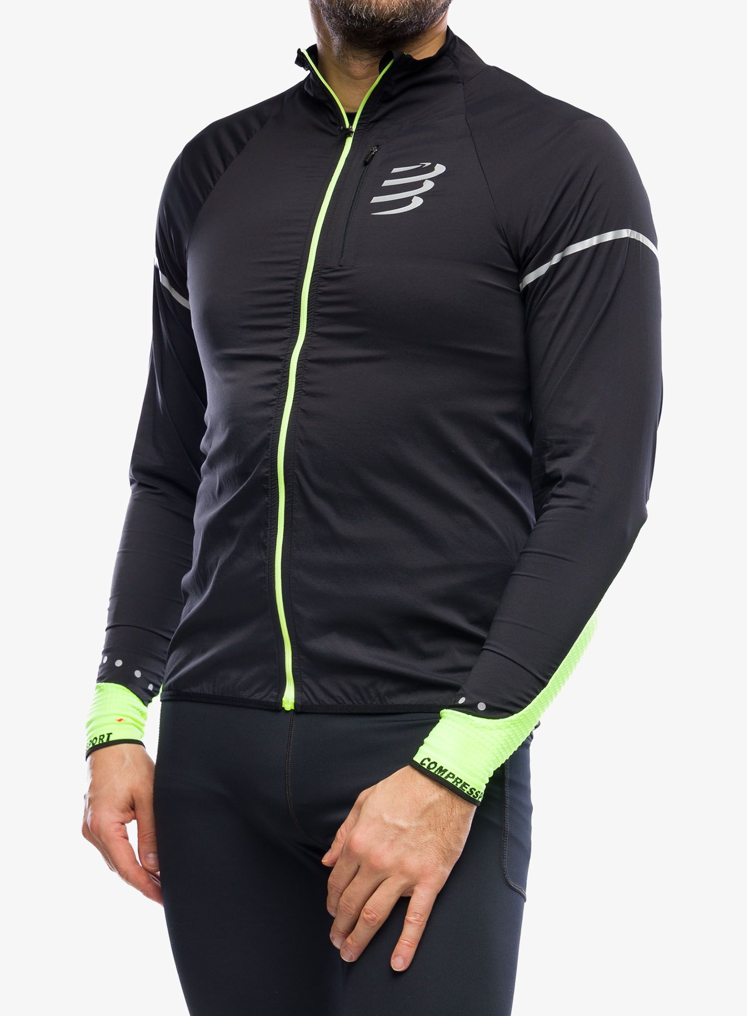 Vjetrovka Compressport Hurricane Windproof Jacket Flash - black/fluo yellow