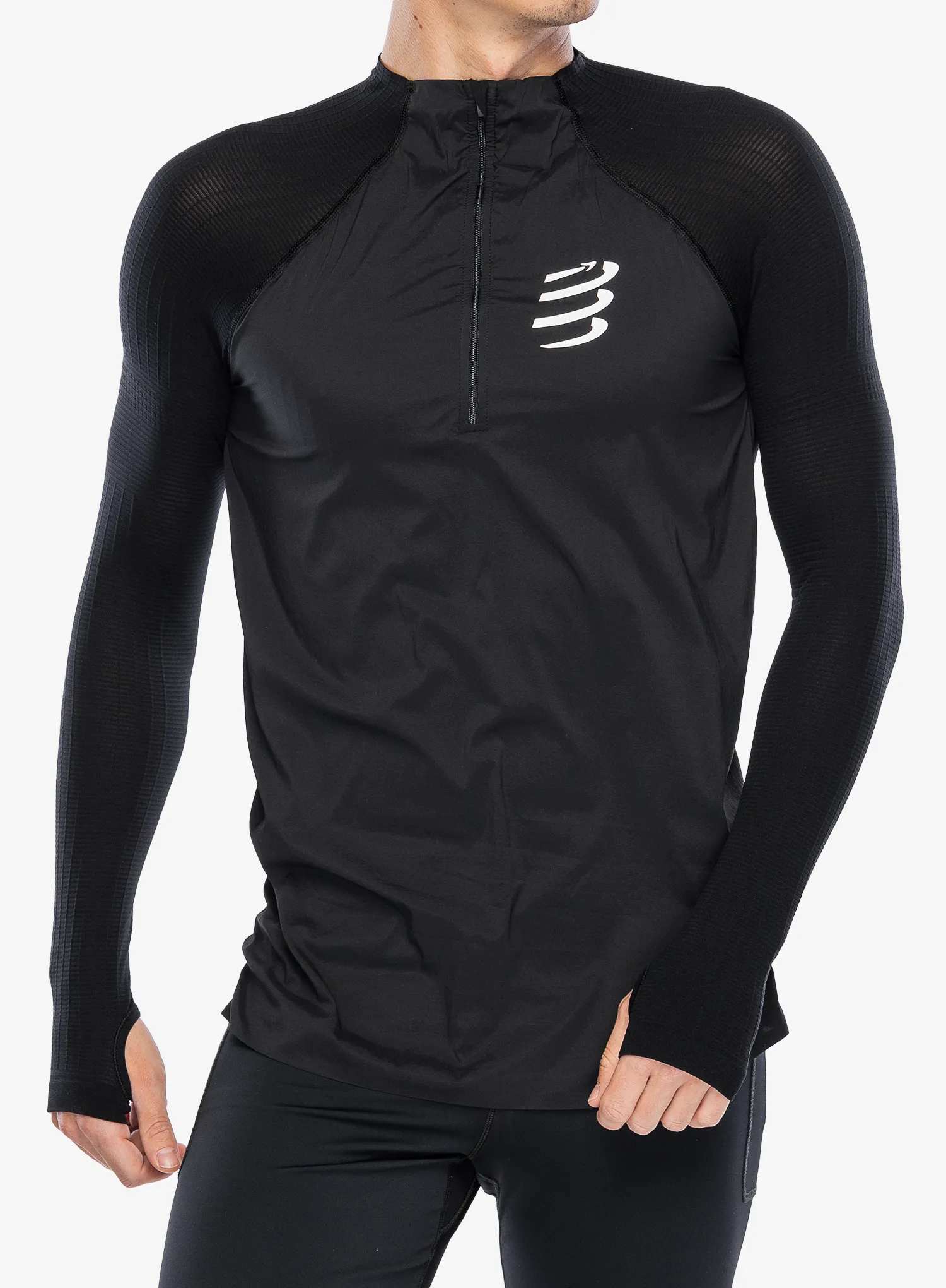 Dukserica s patentnim zatvaračem Compressport Hurricane Windproof Seamless HZ Top - black