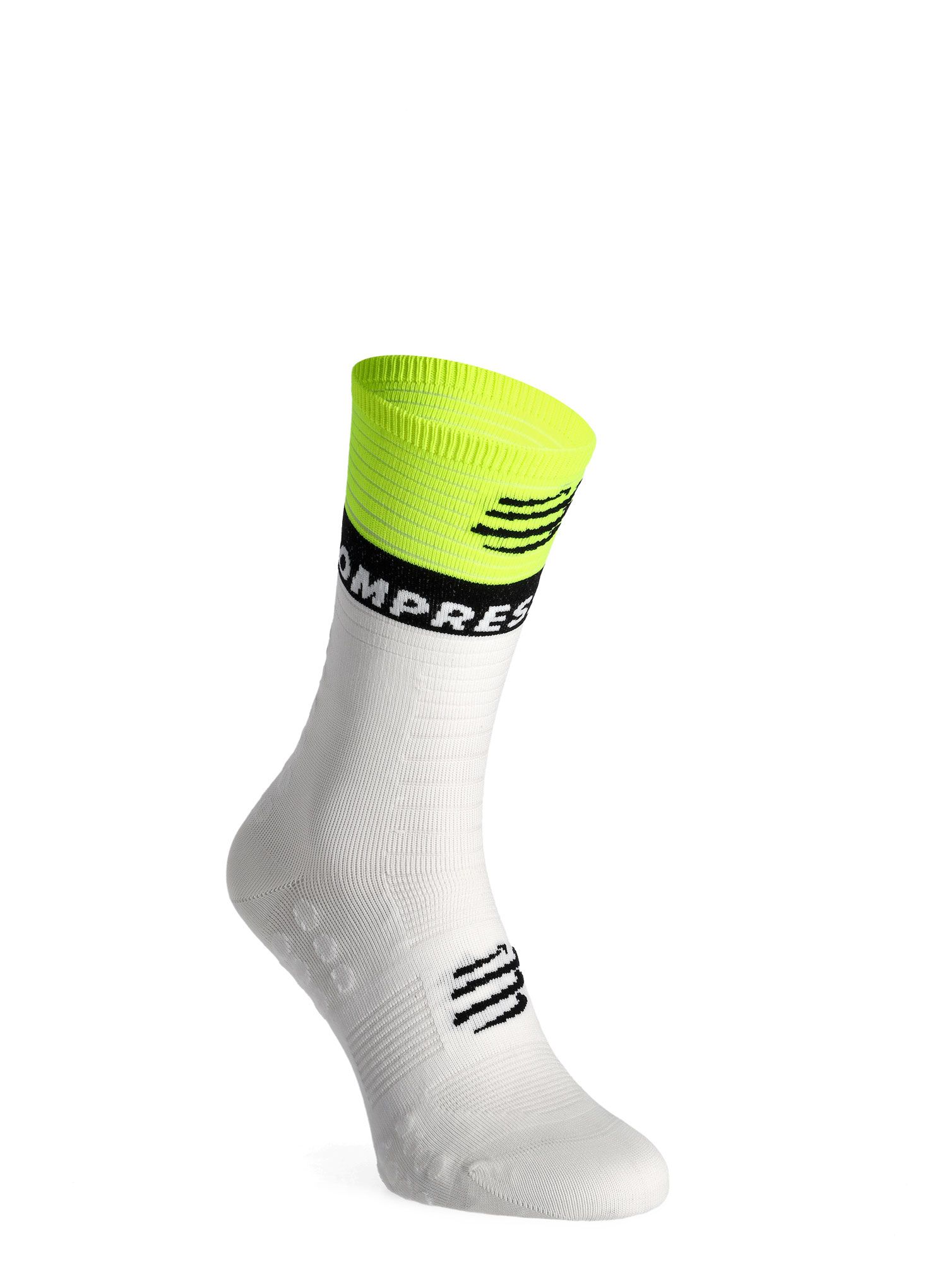 Čarape za trčanje Compressport Mid Compression Socks V2.0 - white/yellow/neo pink