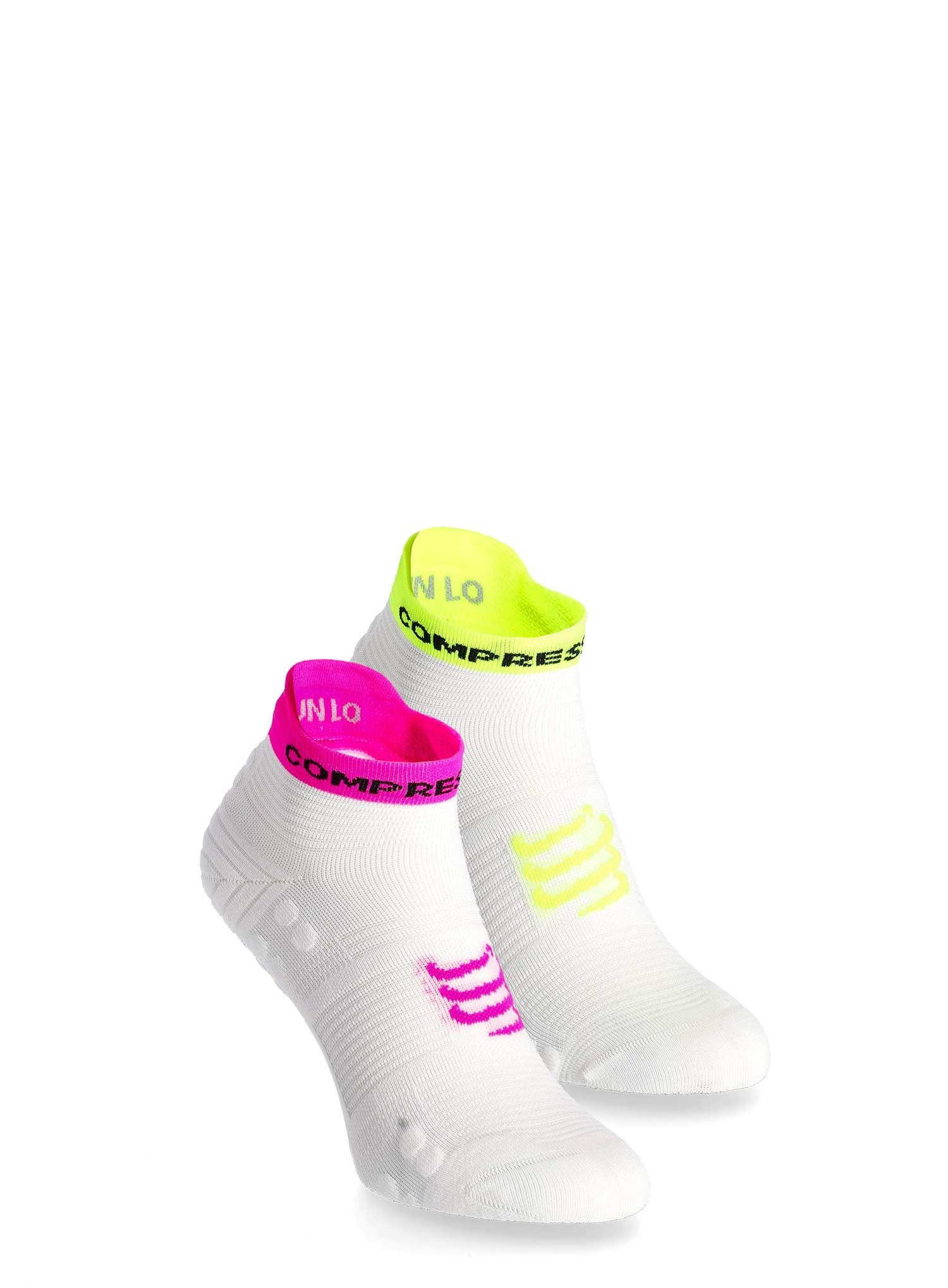 Čarape za trčanje Compressport Pro Racing Socks v4.0 Run Low - white/safe yellow/neo pink