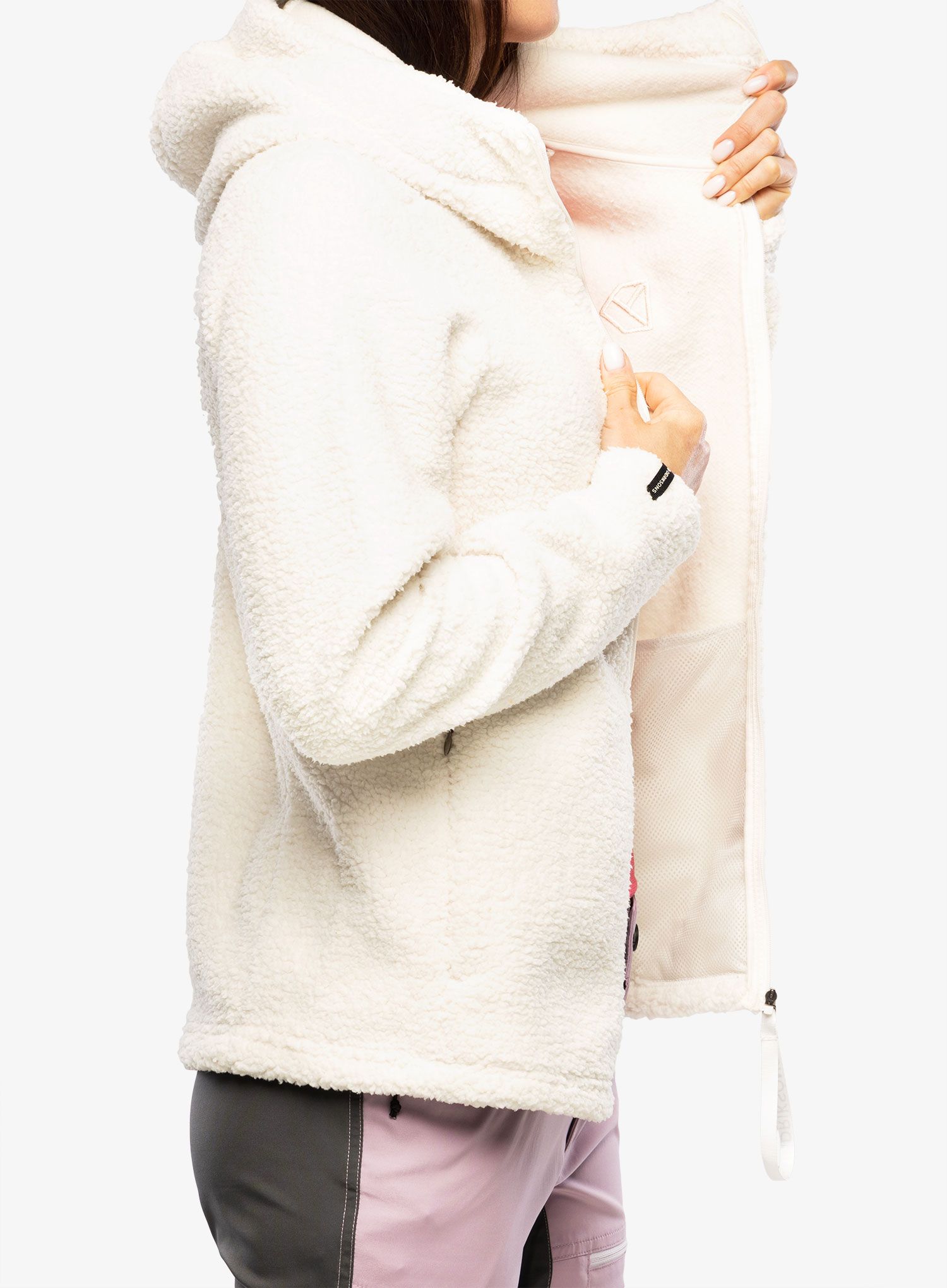 Ženska jakna od flisa s kapuljačom Didriksons Anniken Full Zip 2 - shell white
