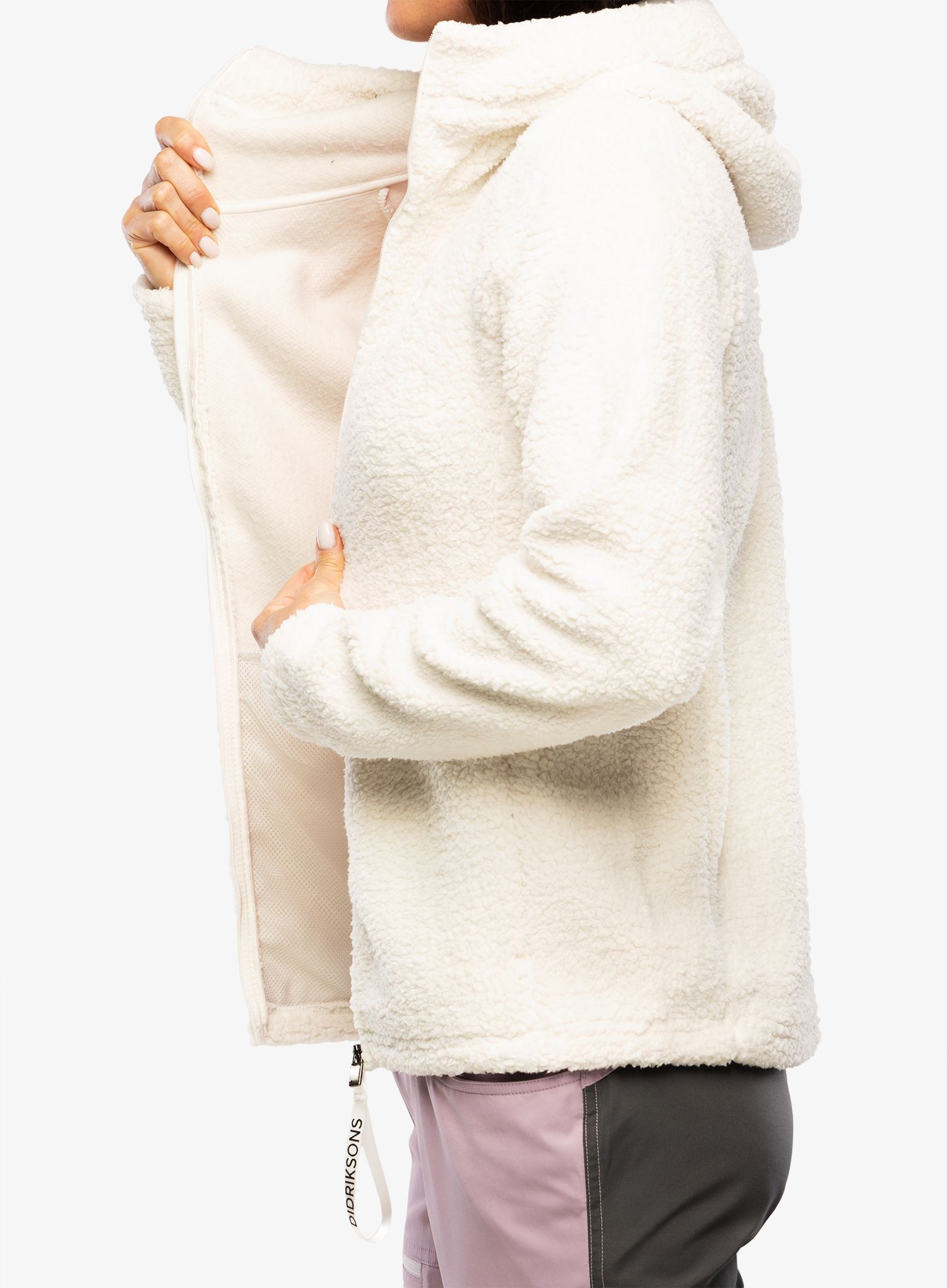 Ženska jakna od flisa s kapuljačom Didriksons Anniken Full Zip 2 - shell white
