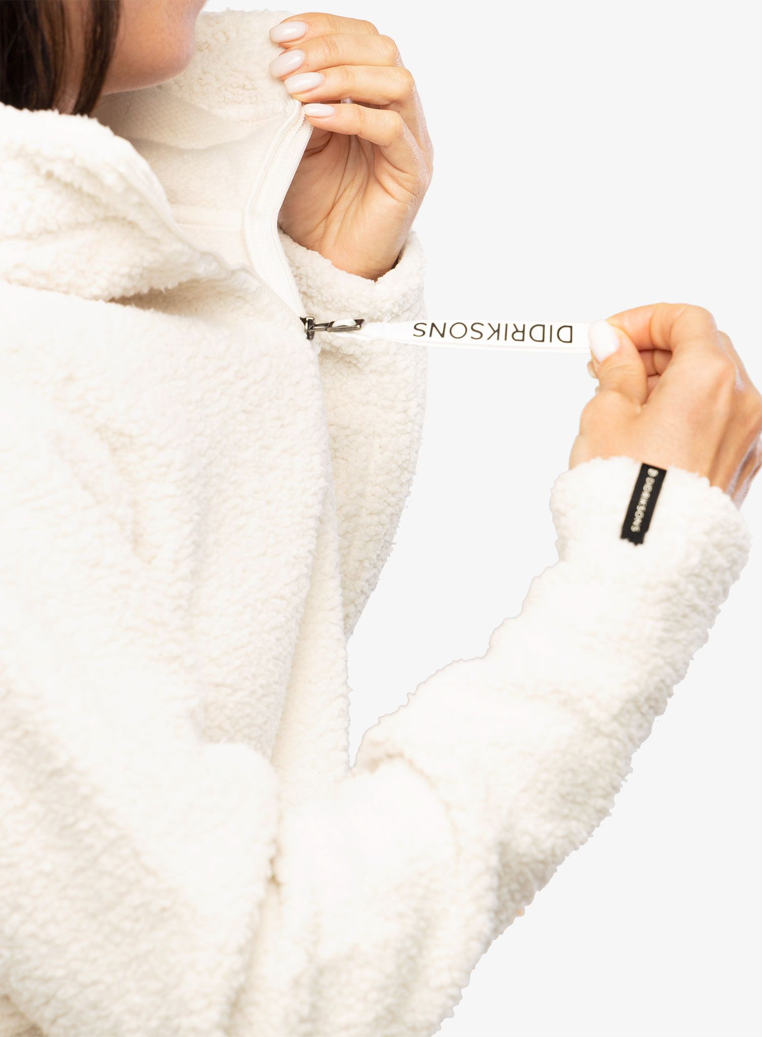 Ženska jakna od flisa s kapuljačom Didriksons Anniken Full Zip 2 - shell white