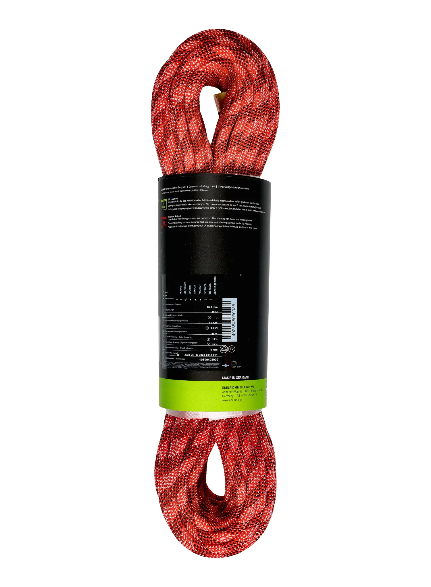 Uže za penjanje Edelrid Python 10 mm 40 m - red