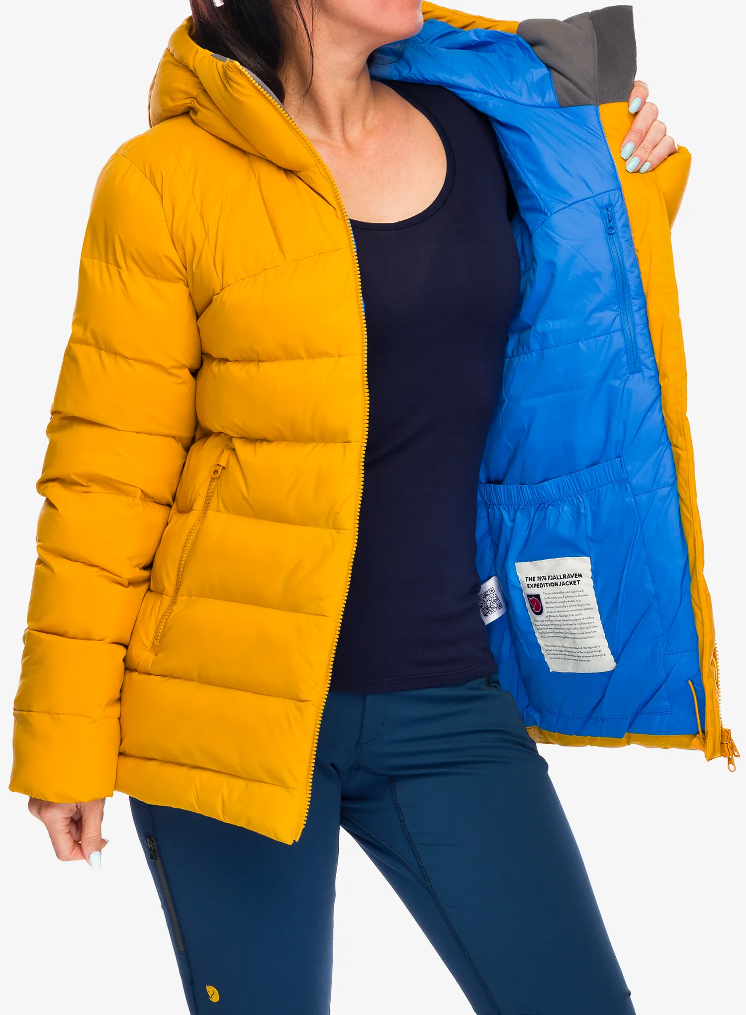 Jakna s postavom ženska Fjallraven Expedition Mid Winter Jacket - mustard yellow/un blue