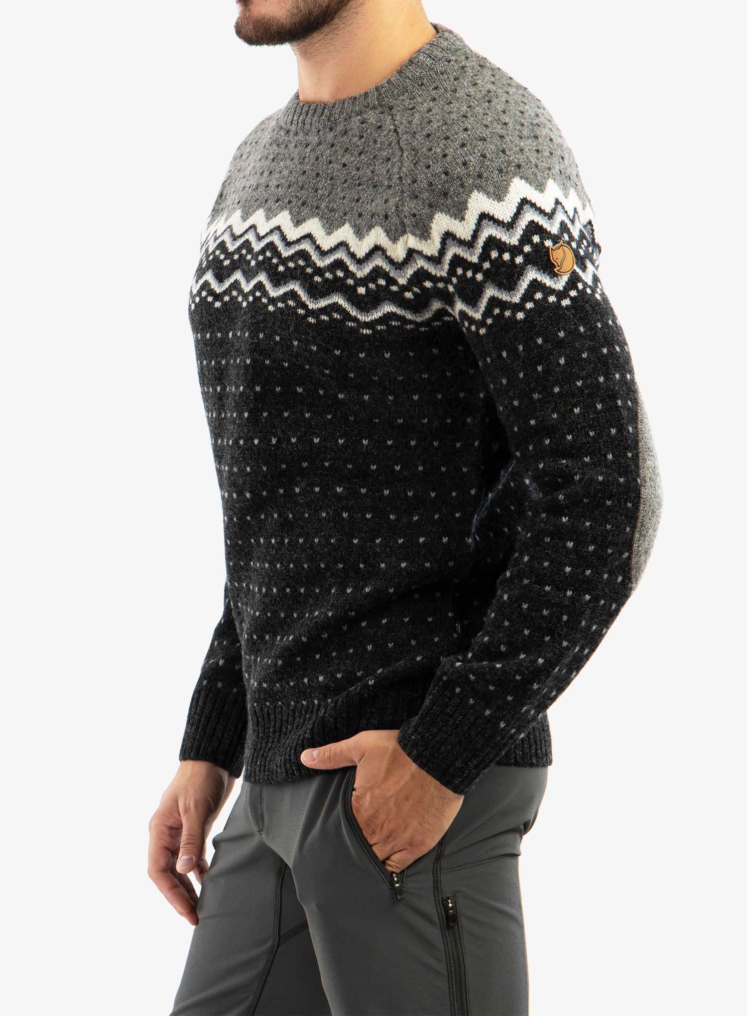 Džemper Fjallraven Ovik Knit Sweater - dark grey/grey