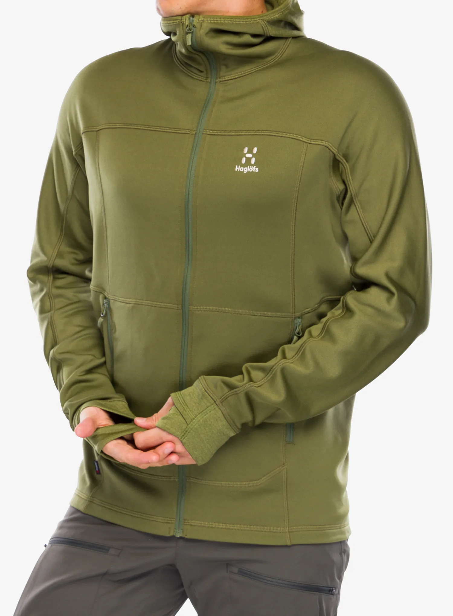 Dukserica od flisa Haglofs Betula Hood - olive green