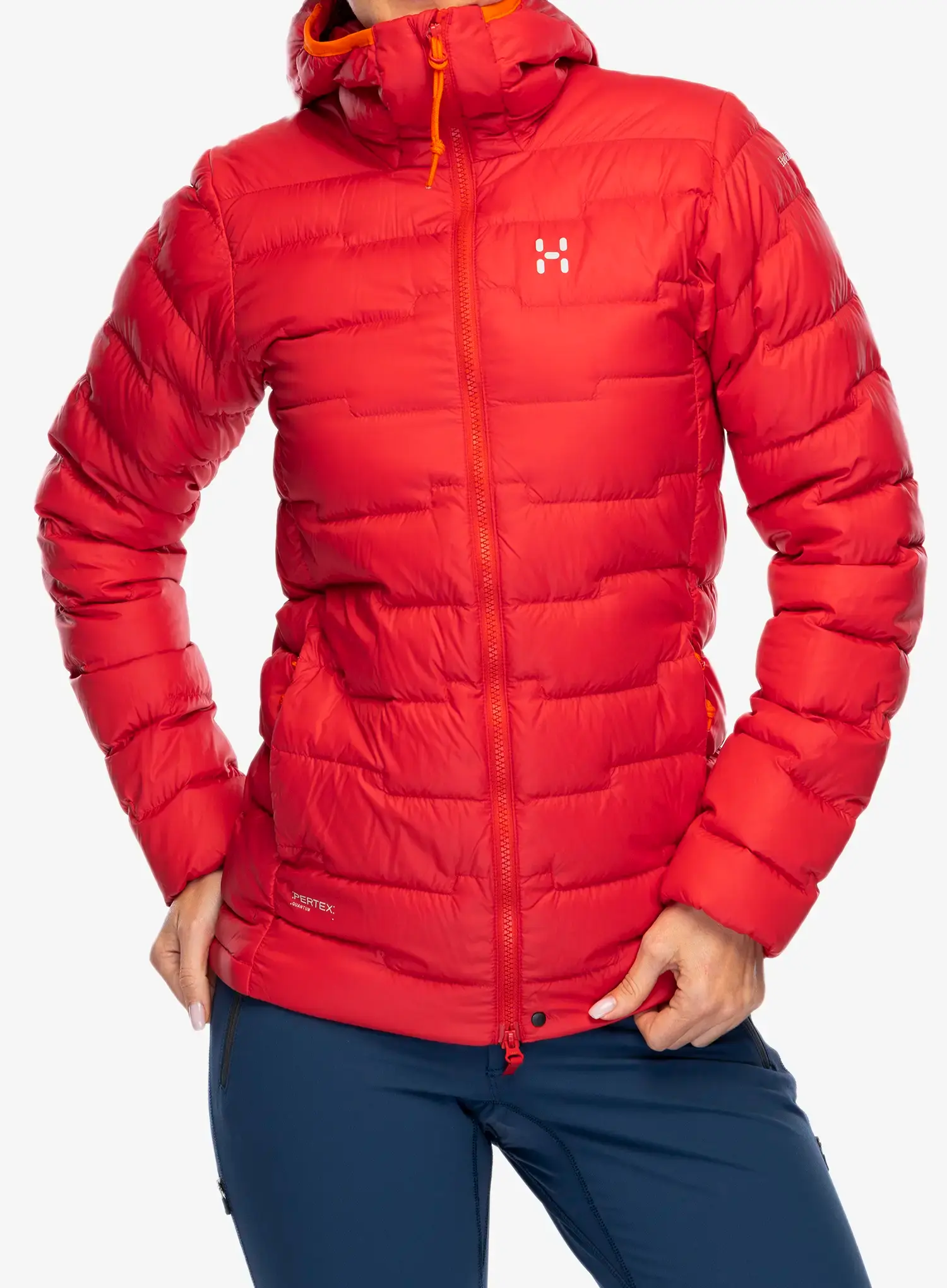 Ženska perjana jakna Haglofs ROC Flash Down Hood - bright red
