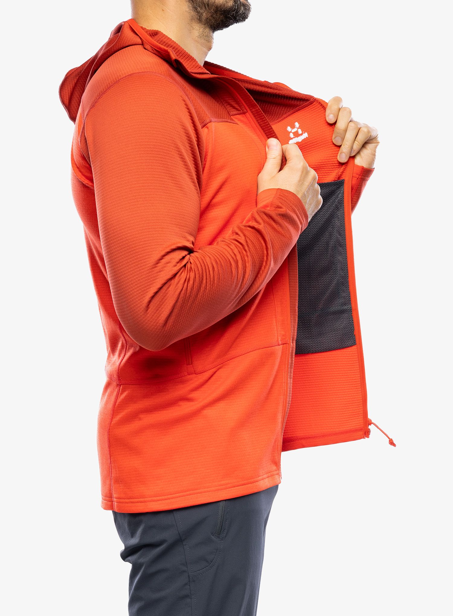 Dukserica od flisa Haglofs ROC Flash Mid Hood - corrosion/zenith red