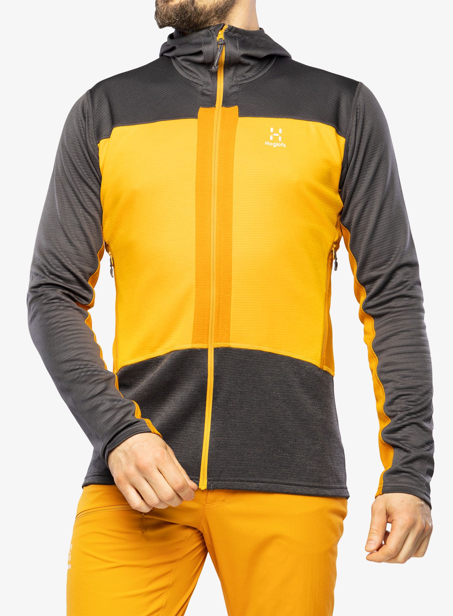 Majica s kapuljačom Haglofs ROC Flash Mid Hood - magnetite/sunny yellow