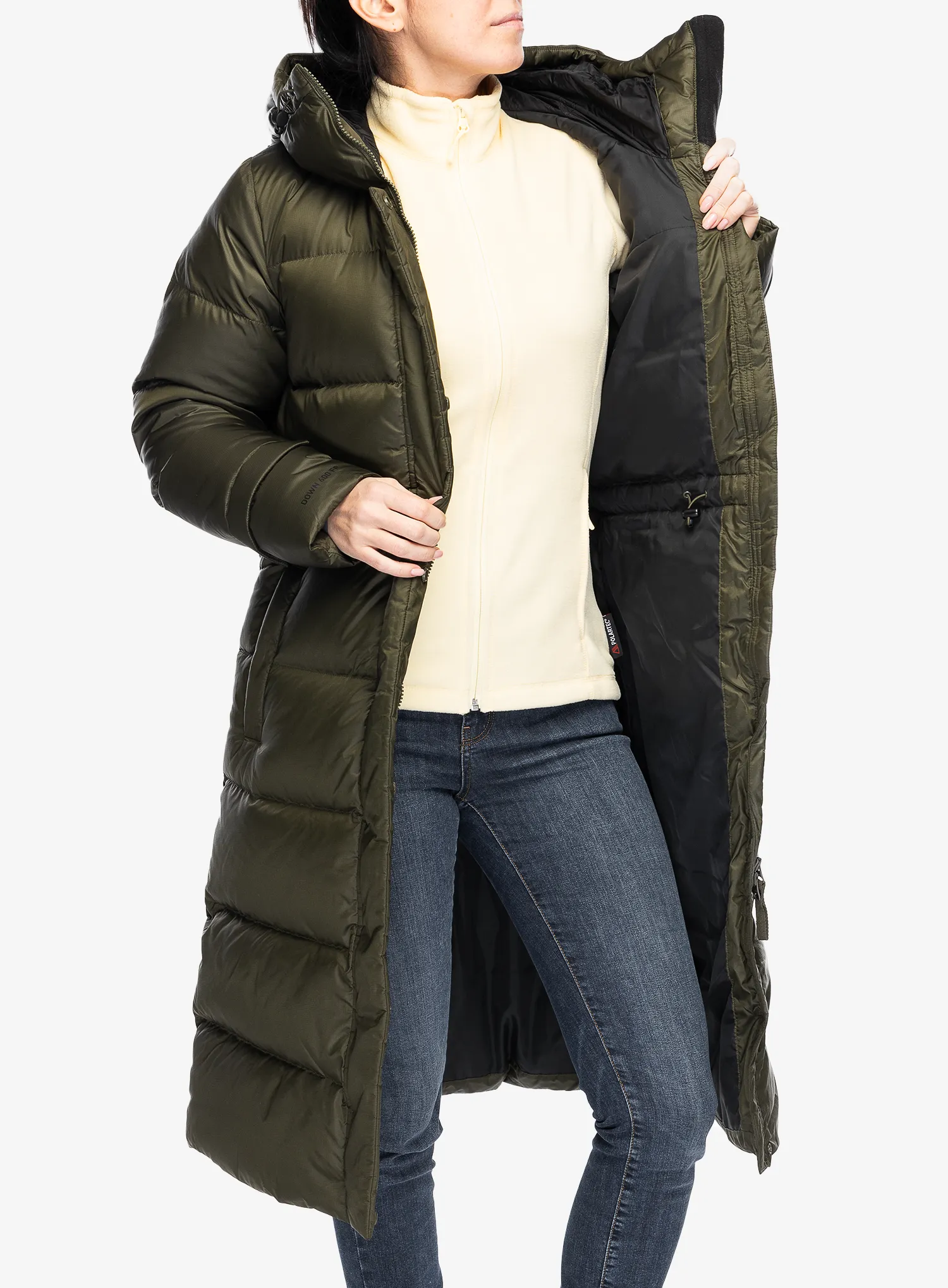 Ženski perjani kaput Helly Hansen Essence Long Down Coat - utility green/snow