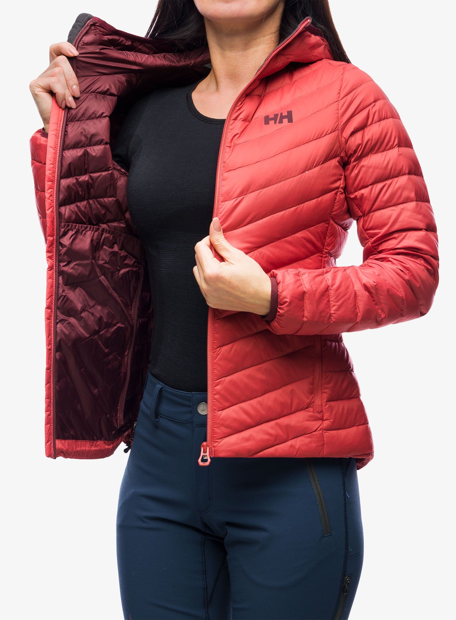 Ženska perjana jakna Helly Hansen Verglas Hooded Down Insulator - poppy red/hickory