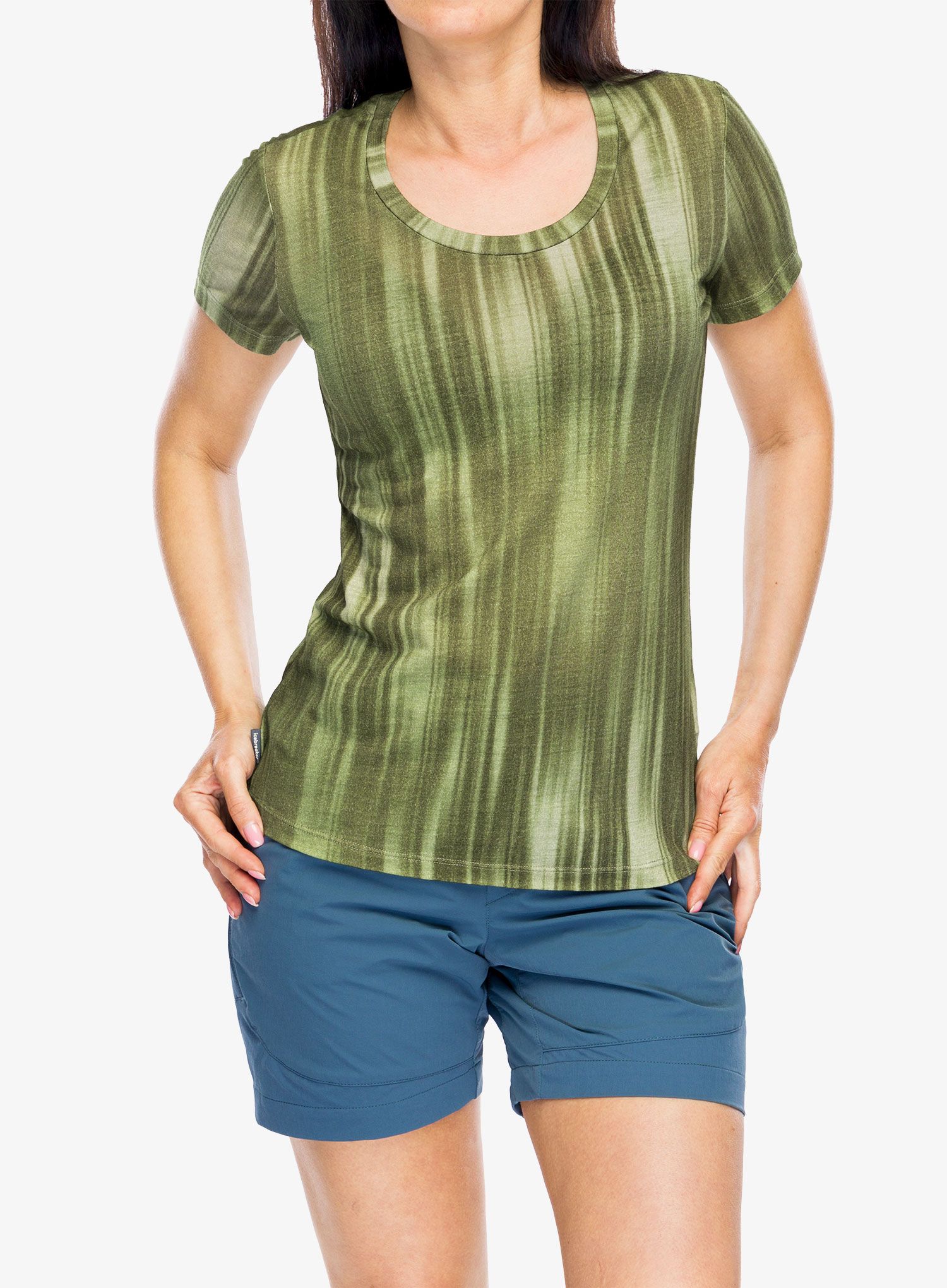 Ženska majica Icebreaker Merino 150 Tech Lite III SS Scoop Tee Light Reflections AOP - lichen/chalk