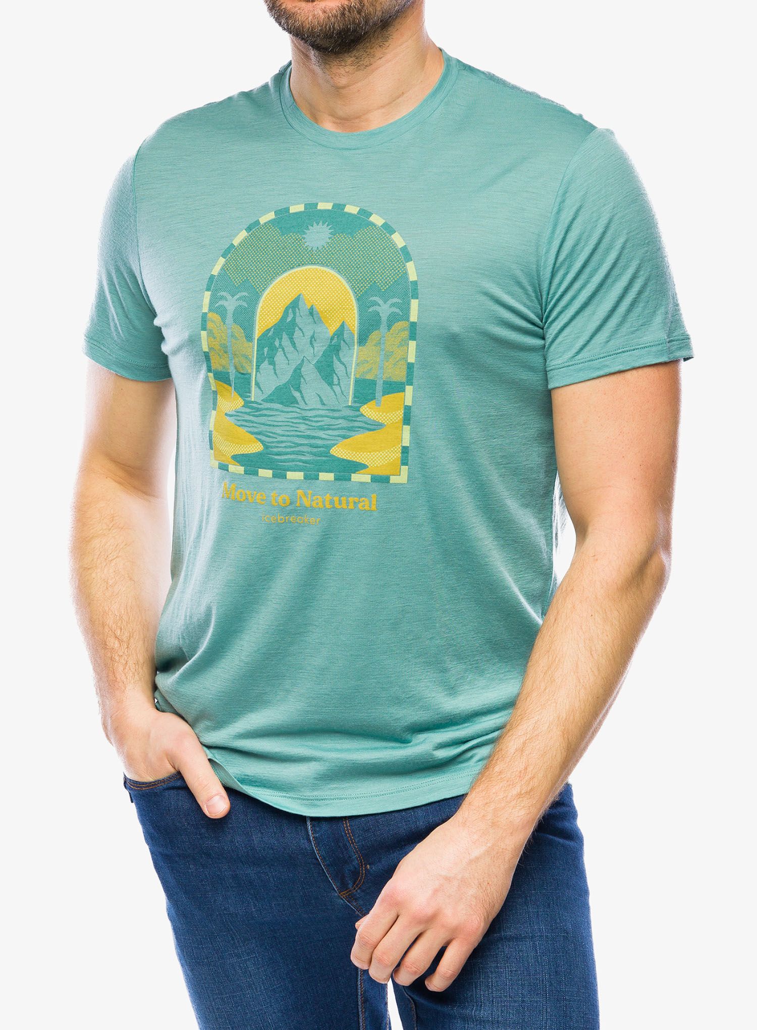 Majica s tiskom Icebreaker Merino 150 Tech Lite III SS Tee Mountain Gateway - cloud ray
