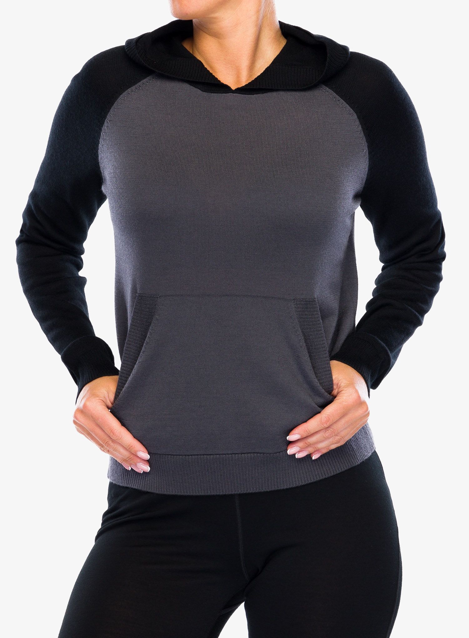 Ženska dukserica Icebreaker Utility Explore Hooded Pullover Sweater - monsoon hthr/black hthr