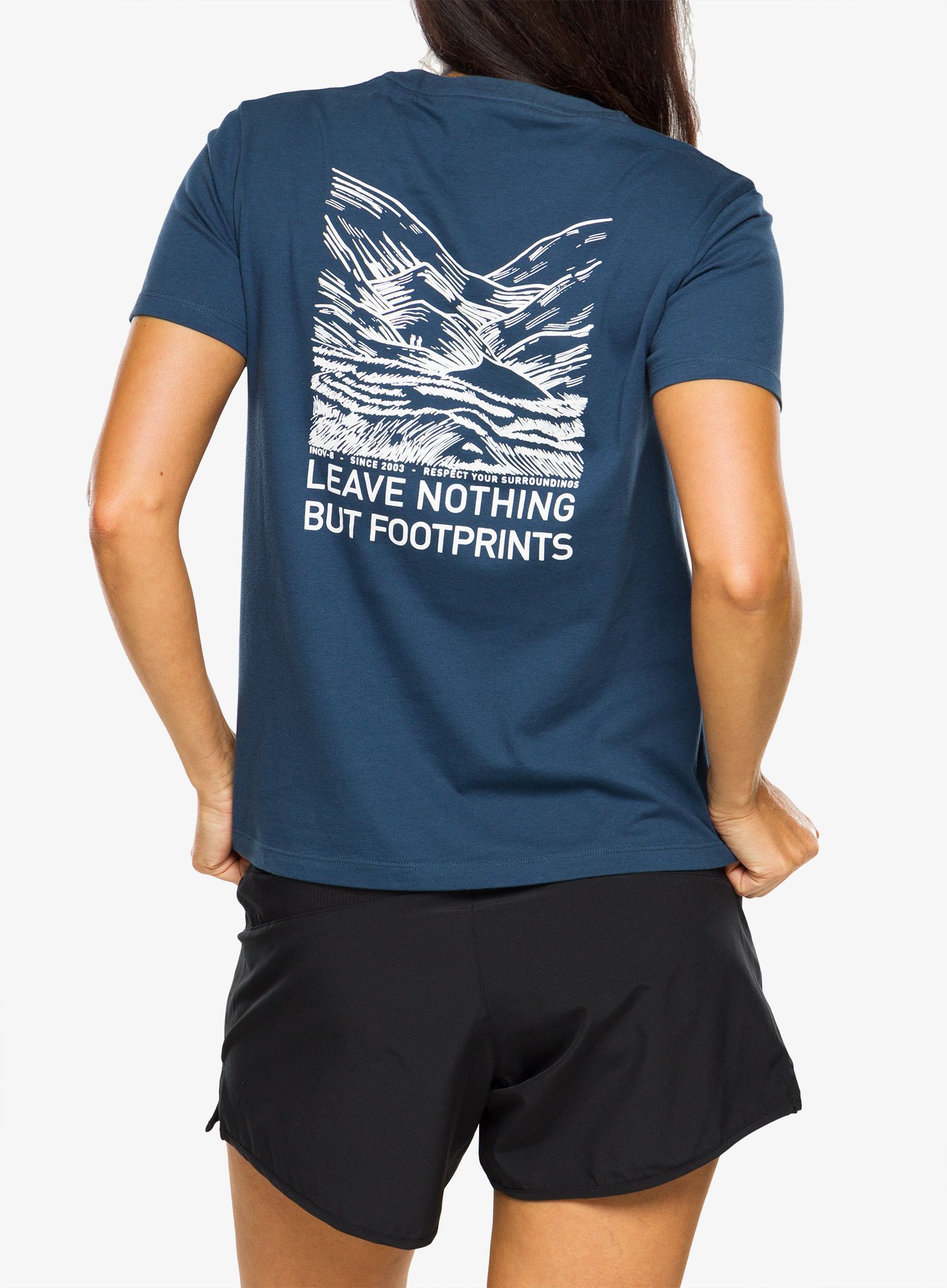 Ženska majica s tiskom Inov-8 Graphic Tee SS Footprints - navy