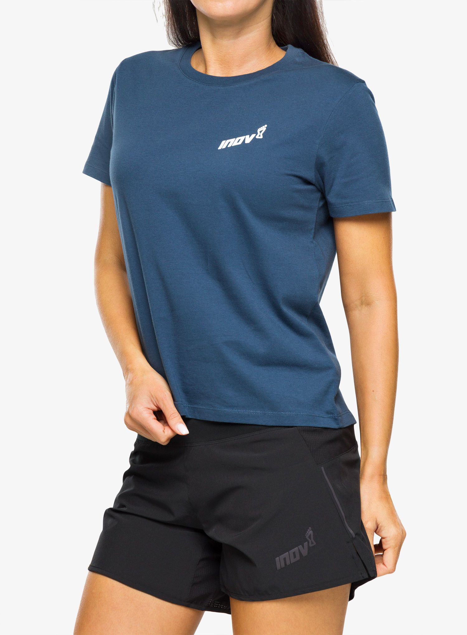 Ženska majica s tiskom Inov-8 Graphic Tee SS Footprints - navy