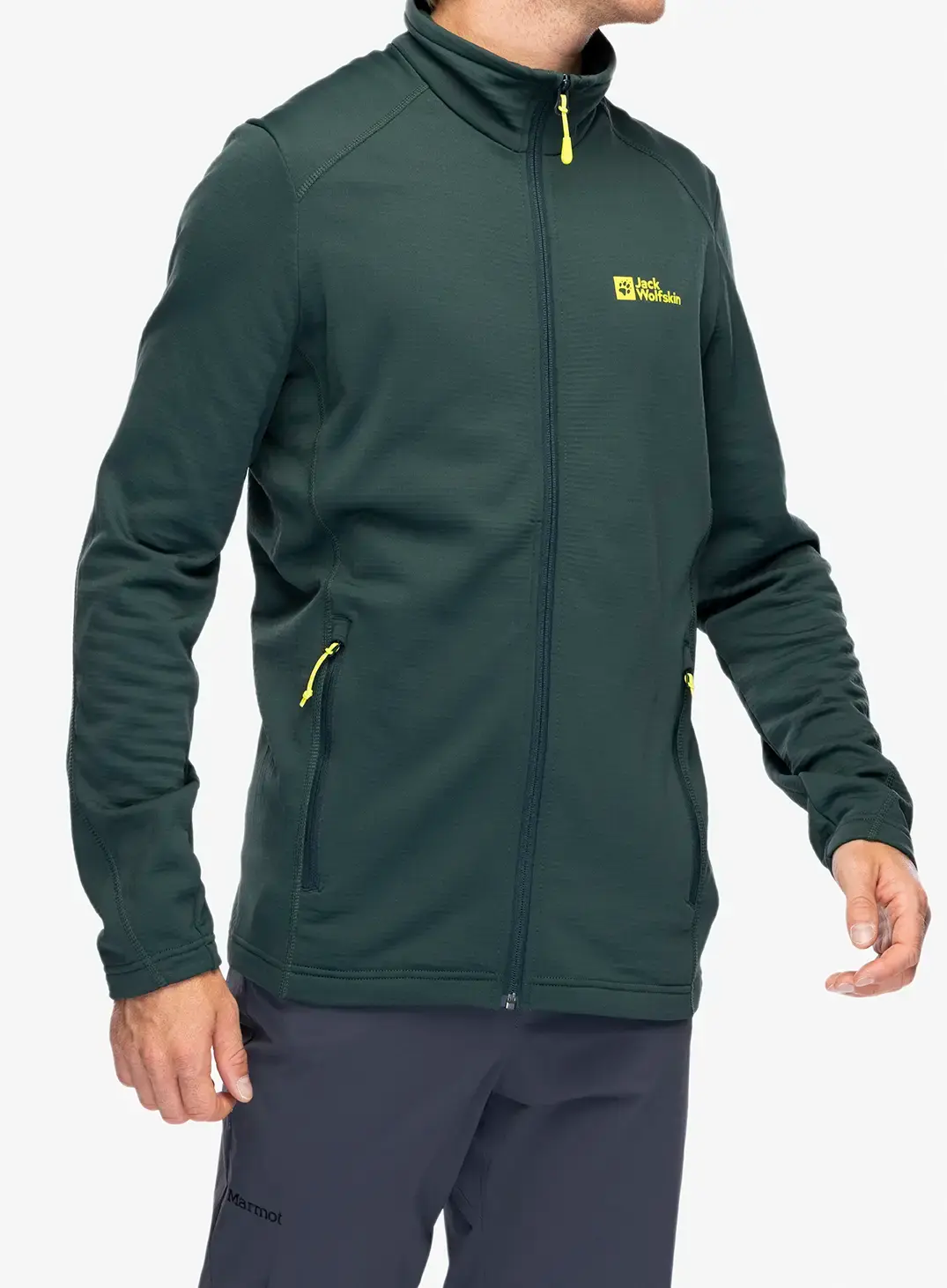 Dukserica na otkopčavanje Jack Wolfskin Kolbenberg FZ - black olive/firefly