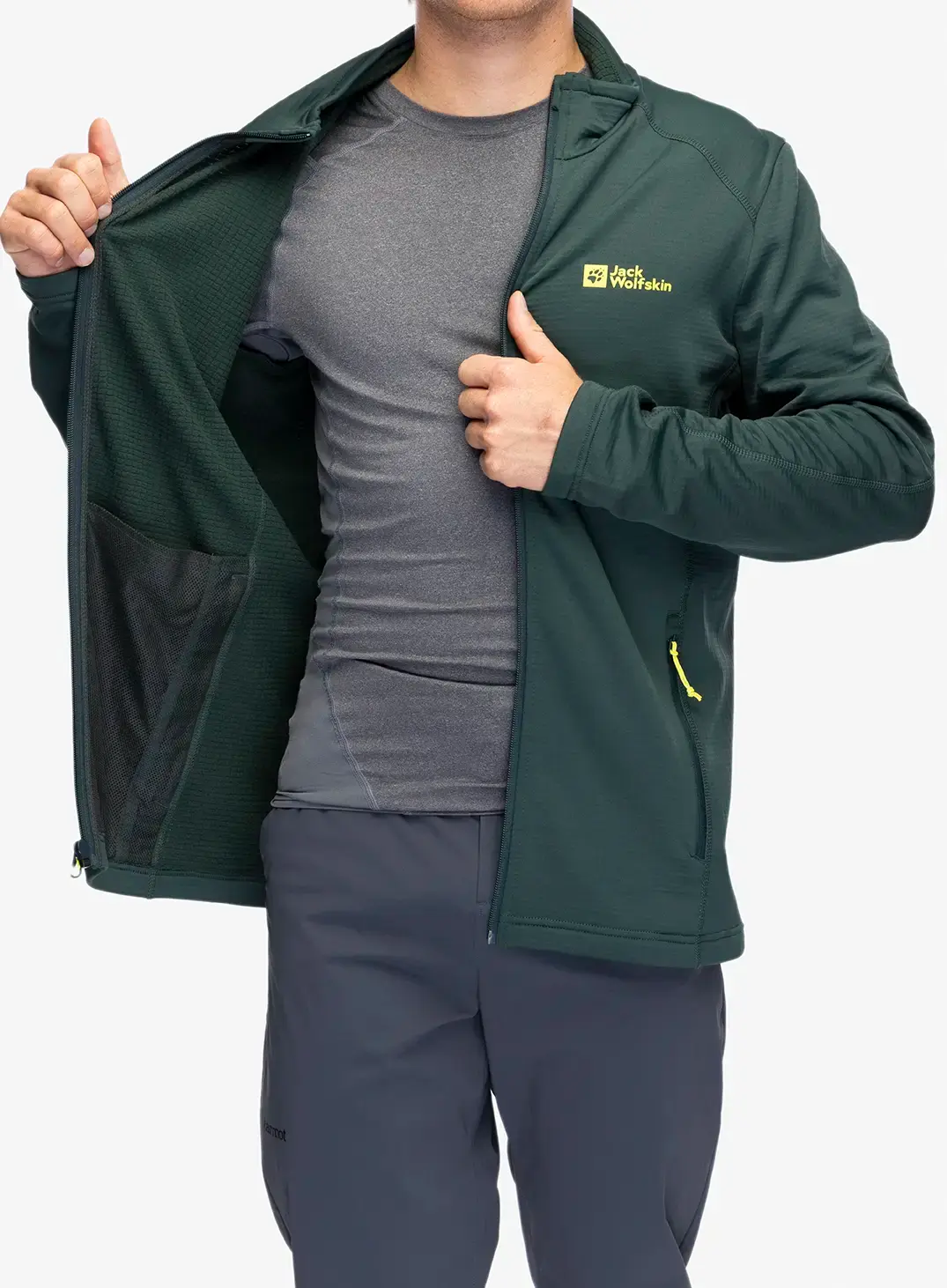 Dukserica na otkopčavanje Jack Wolfskin Kolbenberg FZ - black olive/firefly